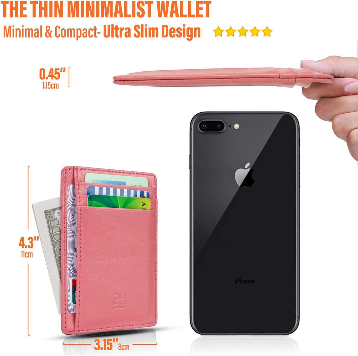 GH GOLD HORSE Slim RFID Blocking Card Holder Minimalist Leather Front Pocket Wallet for Women