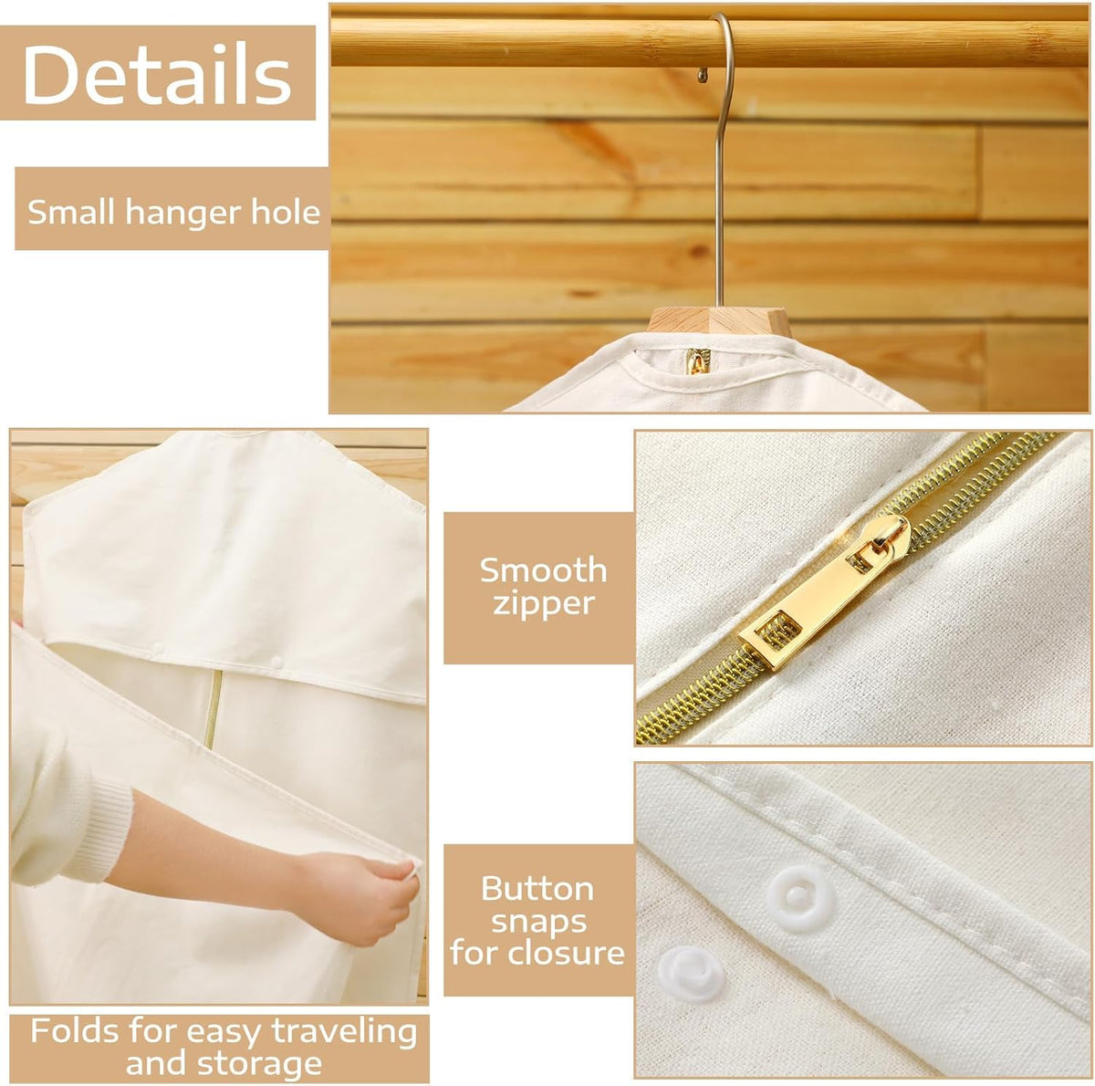 Sotiff Cotton Dress Garment Bags for Gowns Travel,White,70 X 23.6 Inch