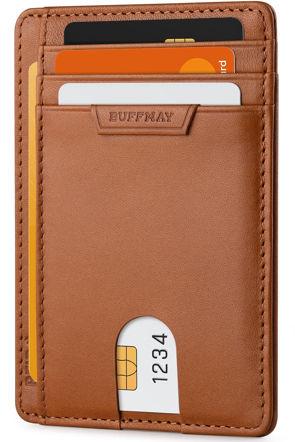 Buffway Slim Minimalist Front Pocket RFID Blocking Leather Wallets for Men and Women - Alaska Cherry