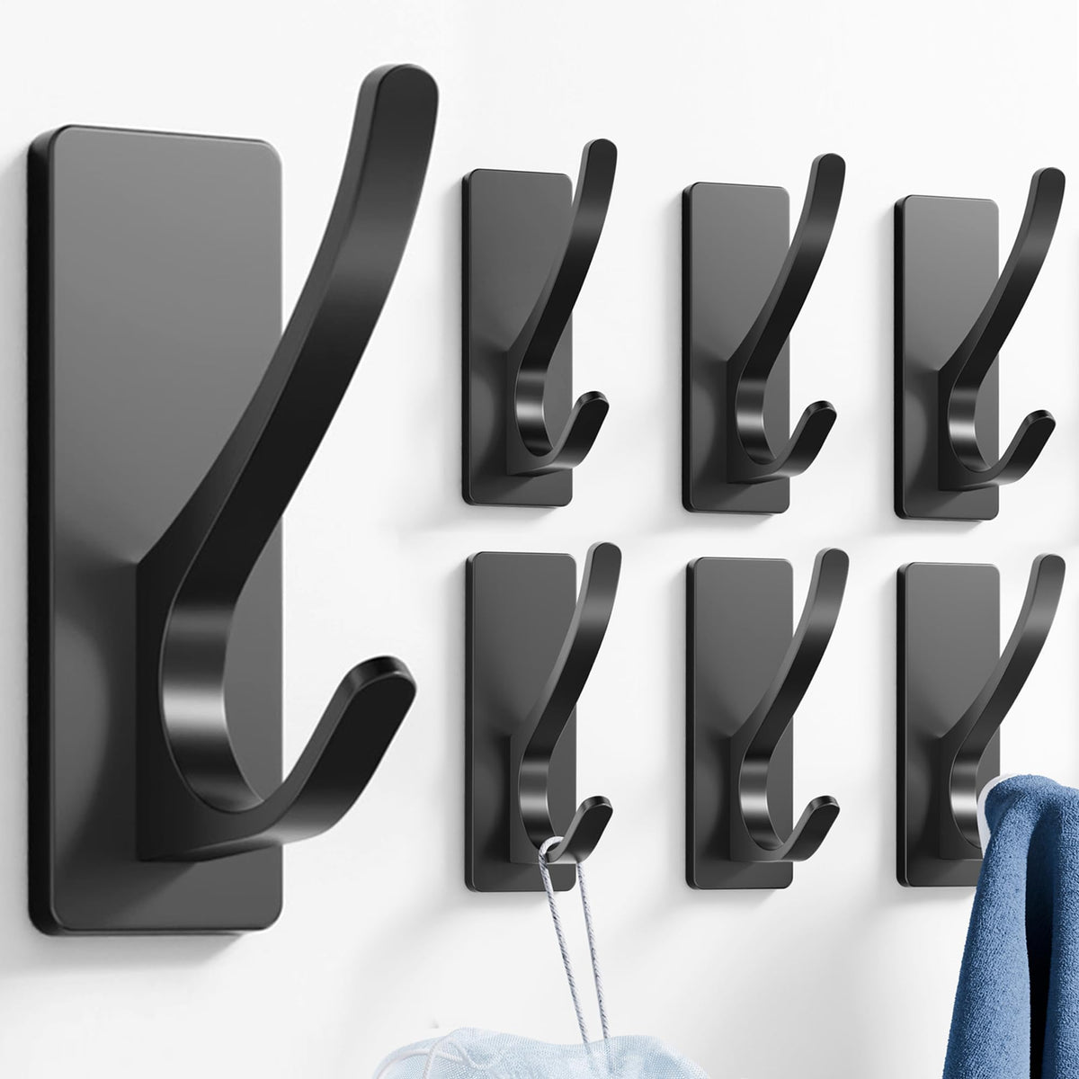 10 Pack Brushed Gold Self Adhesive Coat Hooks for Hanging: 13LB Extra Strong Stainless Double Wall Hook for Towel, Backpack, Hat, Sturdy Metal Hanger for Bathroom, Bedroom, Door, Wall Mounted