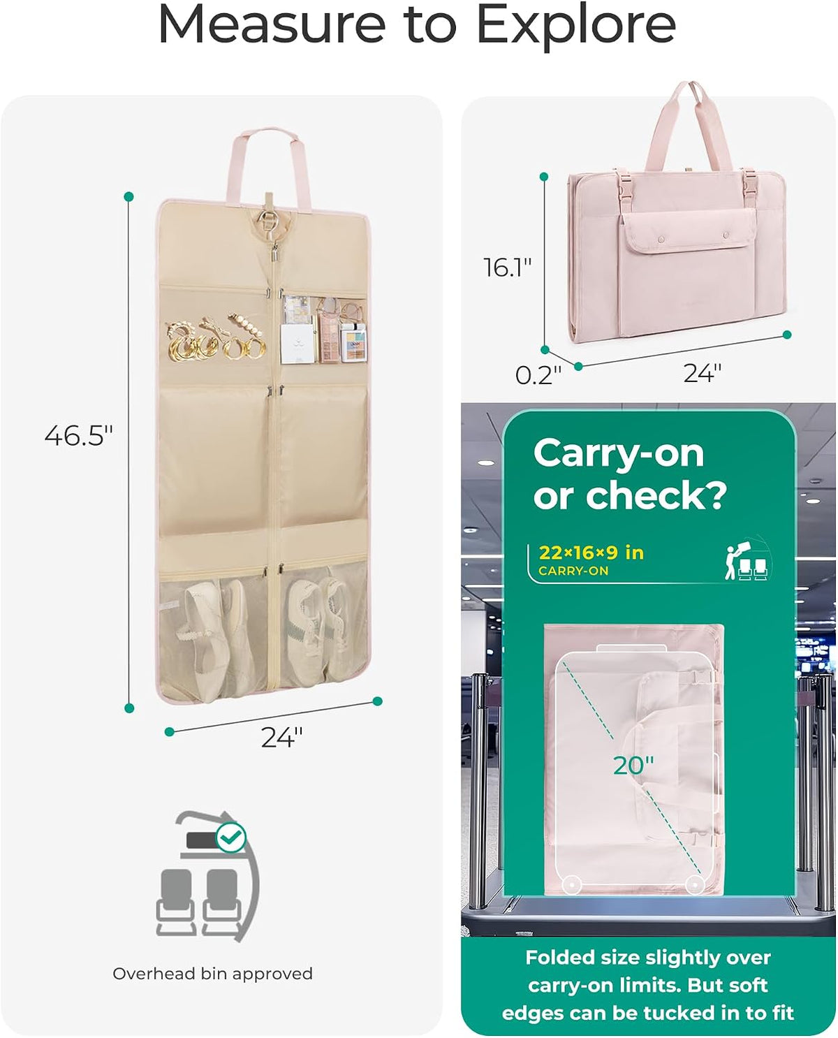 BAGSMART Garment Bags for Travel Foldable Carry on Suit Carrier for Hanging Clothes Stylish Dress Carrier Large Convertible Weekender Garment Bags for Women Men