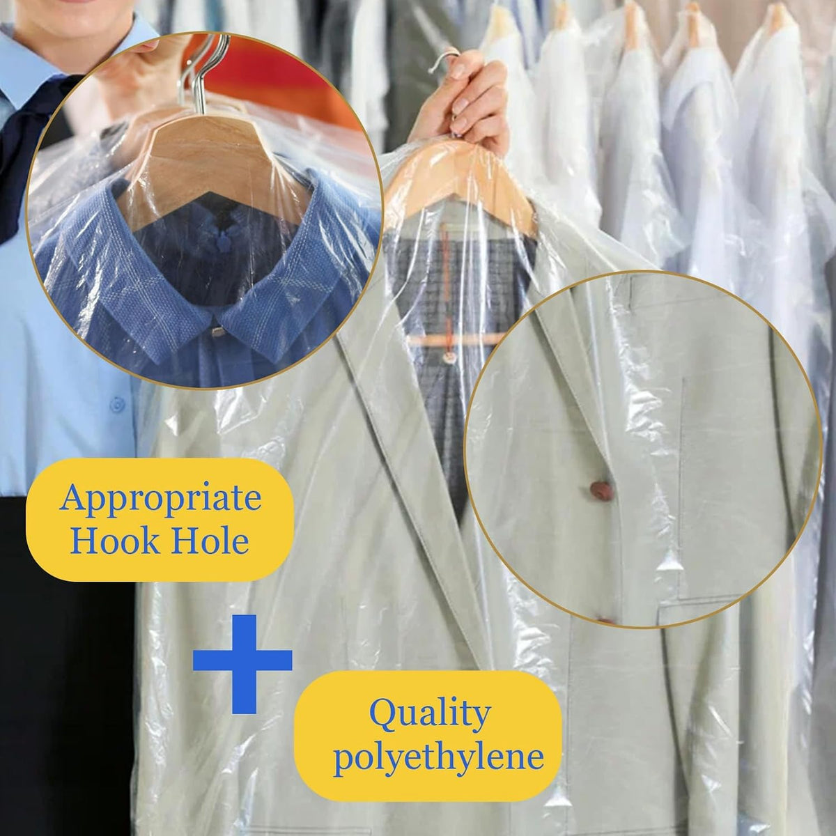 100 Pack Garment Bags for Hanging Clothes 59" Plastic Clear Garment Bags Dry Cleaner Bags Transparent Dust-proof Clothes Covers Bags for Closet Storage, Dry Cleaner, Travel