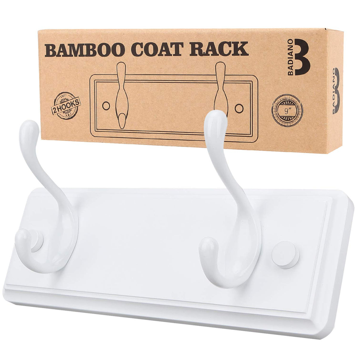 Badiano Heavy Duty Wooden Coat Rack, Wall-Mounted Organizer,14 Inch, White