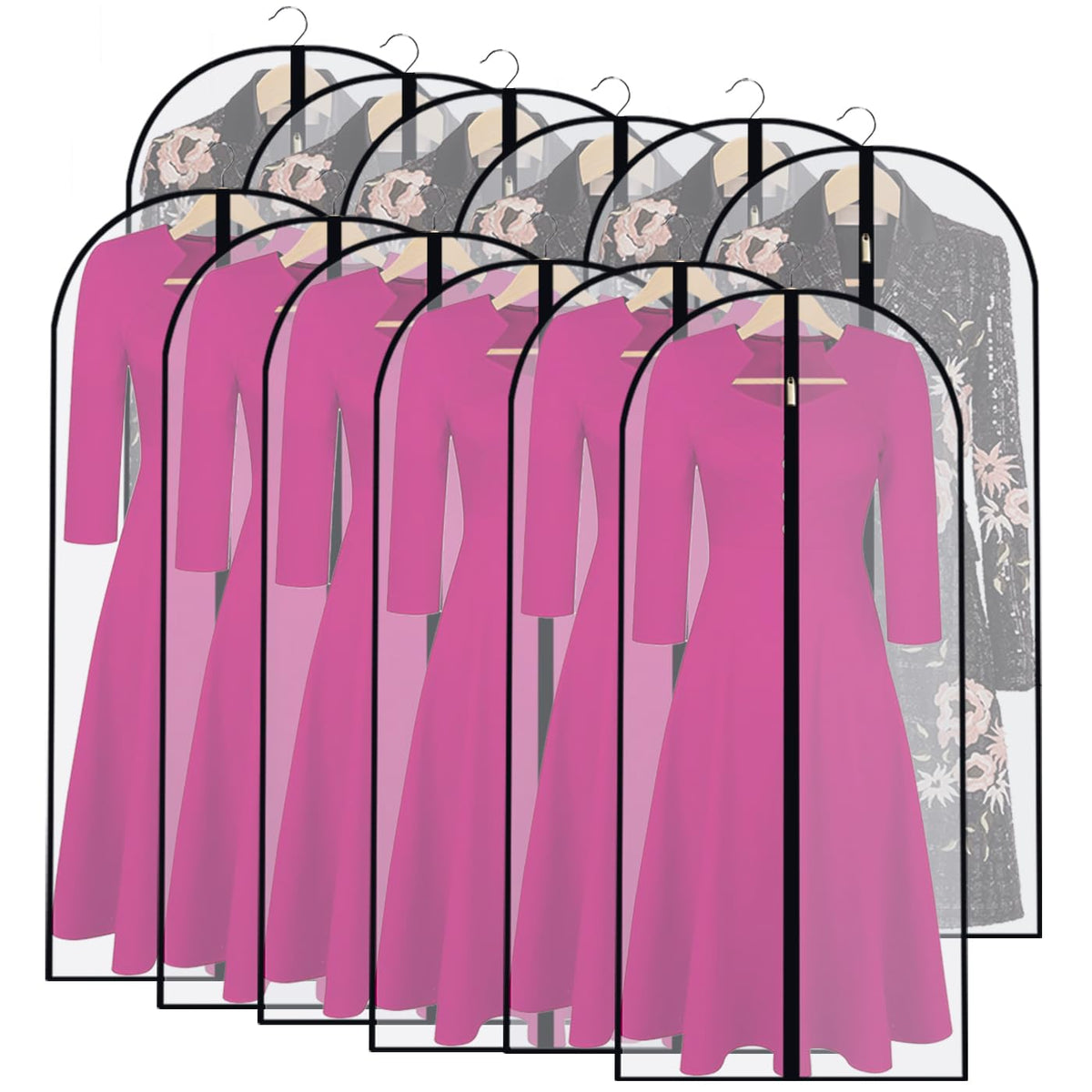 Garment Bags for Hanging Clothes 24" x 48"Coat Covers for Closet Foldable Washable Dress Bags for Hanging Clothes for Long Dress Dance Costumes Suits Gowns Coats