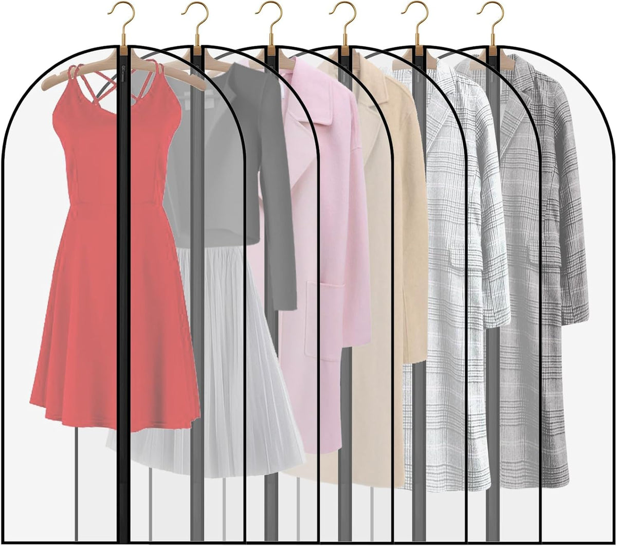 Pwsap 6Pcs Clear Garment Bags for Hanging Clothes, Breathable Clothes Covers with Zip, Moth Proof Hanging Garment Covers Bags for Travel & Wardrobe Storage for Dresses, Shirts, Coats (40 inch)
