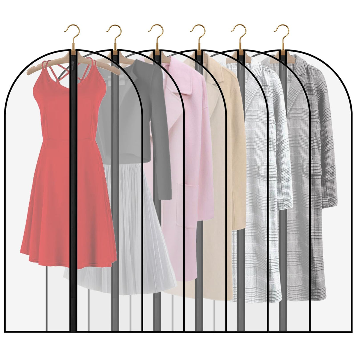 Pwsap 6Pcs Clear Garment Bags for Hanging Clothes, Breathable Clothes Covers with Zip, Moth Proof Hanging Garment Covers Bags for Travel & Wardrobe Storage for Dresses, Shirts, Coats (40 inch)