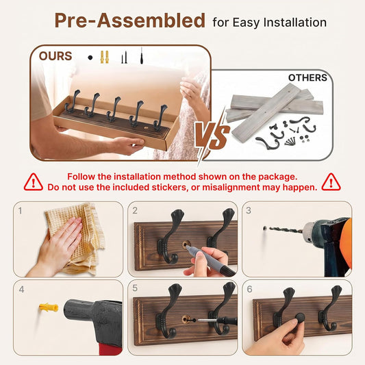 2 Pack Coat Hooks for Wall 16.9 in Wall Mounted Coat Rack with 5 Dual Hooks