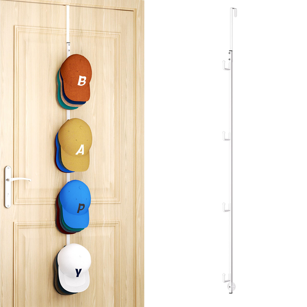HapiRm Over Door Hat Rack - 2 Packs Hat Organizer with 8 Hooks Design, Hanging Baseball Cap Organizer Storage Holds Up to 40 Caps for Door, Bedroom, Closet (Black)