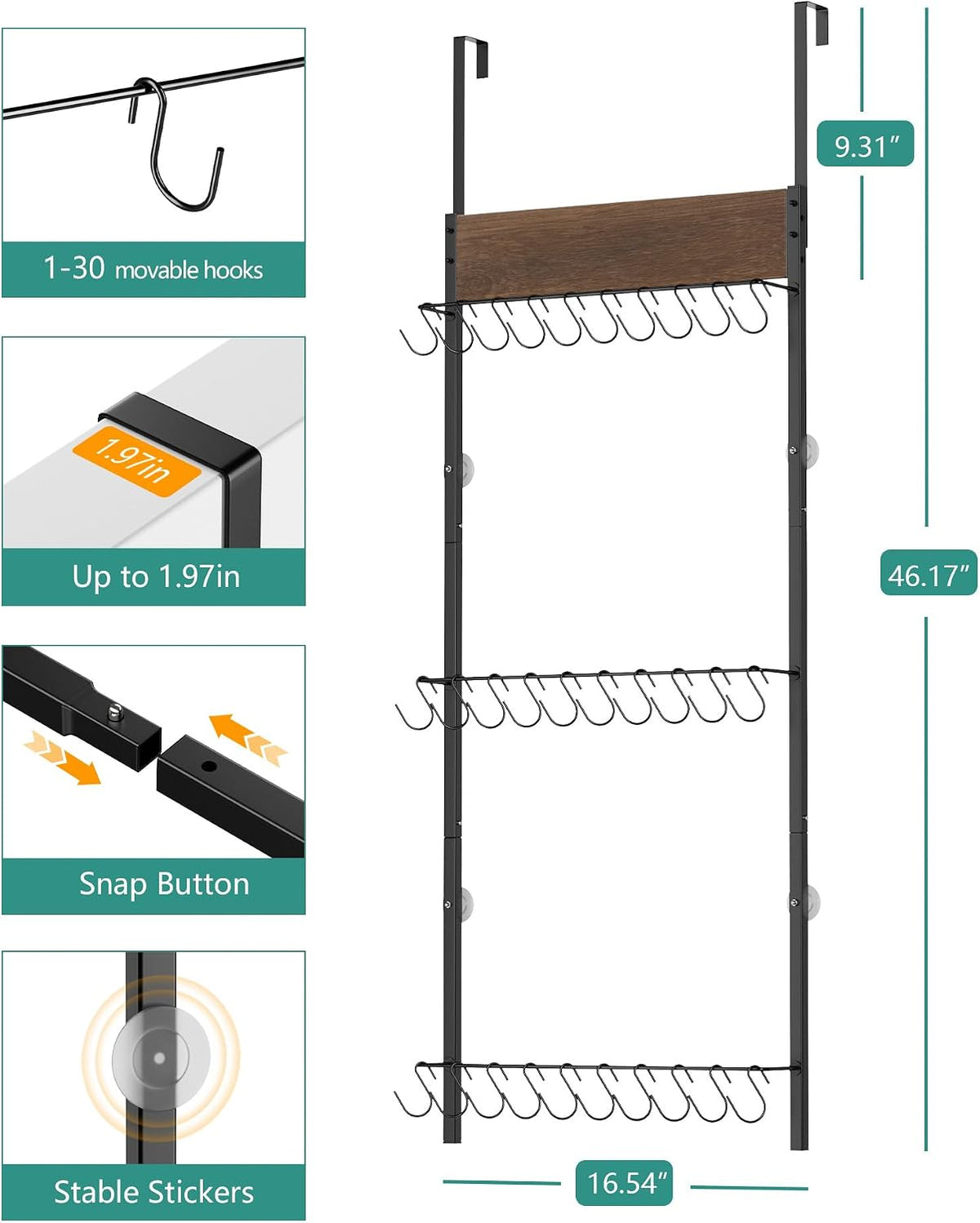 FANGSUN Over the Door Hat Organizer with 30 Hooks, 3-Tier Hat Rack for Door