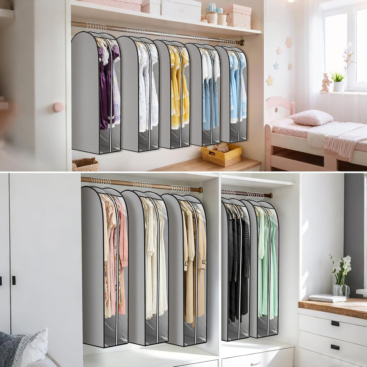 10" Gusseted Garment Bags Thicken for Hanging Clothes, 6 Pack, 40"&60"