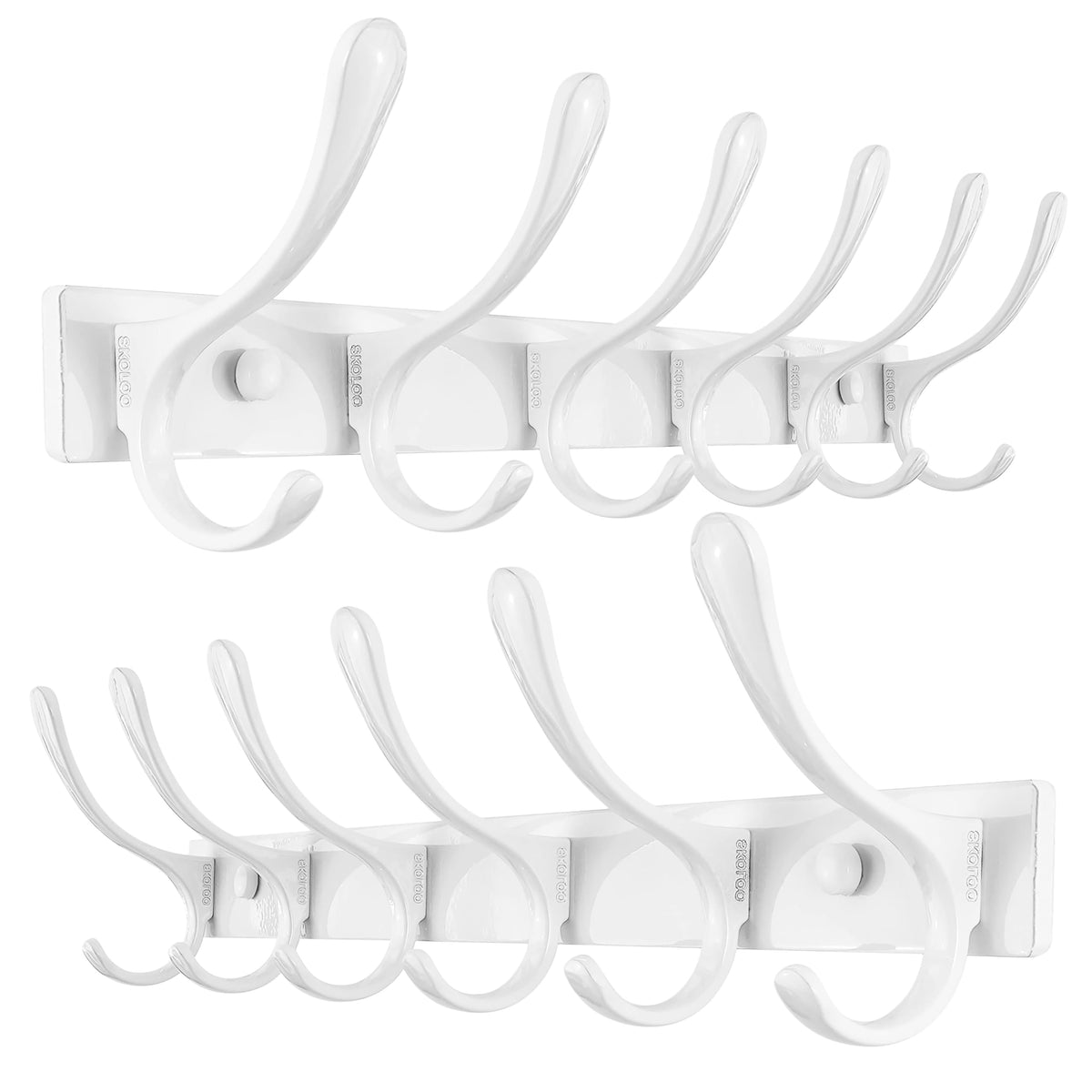 SKOLOO Coat Rack Wall Mounted - 6 Hooks, Heavy Duty, Stainless Steel, Metal Wall Hanger, Sturdy Coat Hooks for Hanging Coats, Jacket, Clothes, Hats - Black