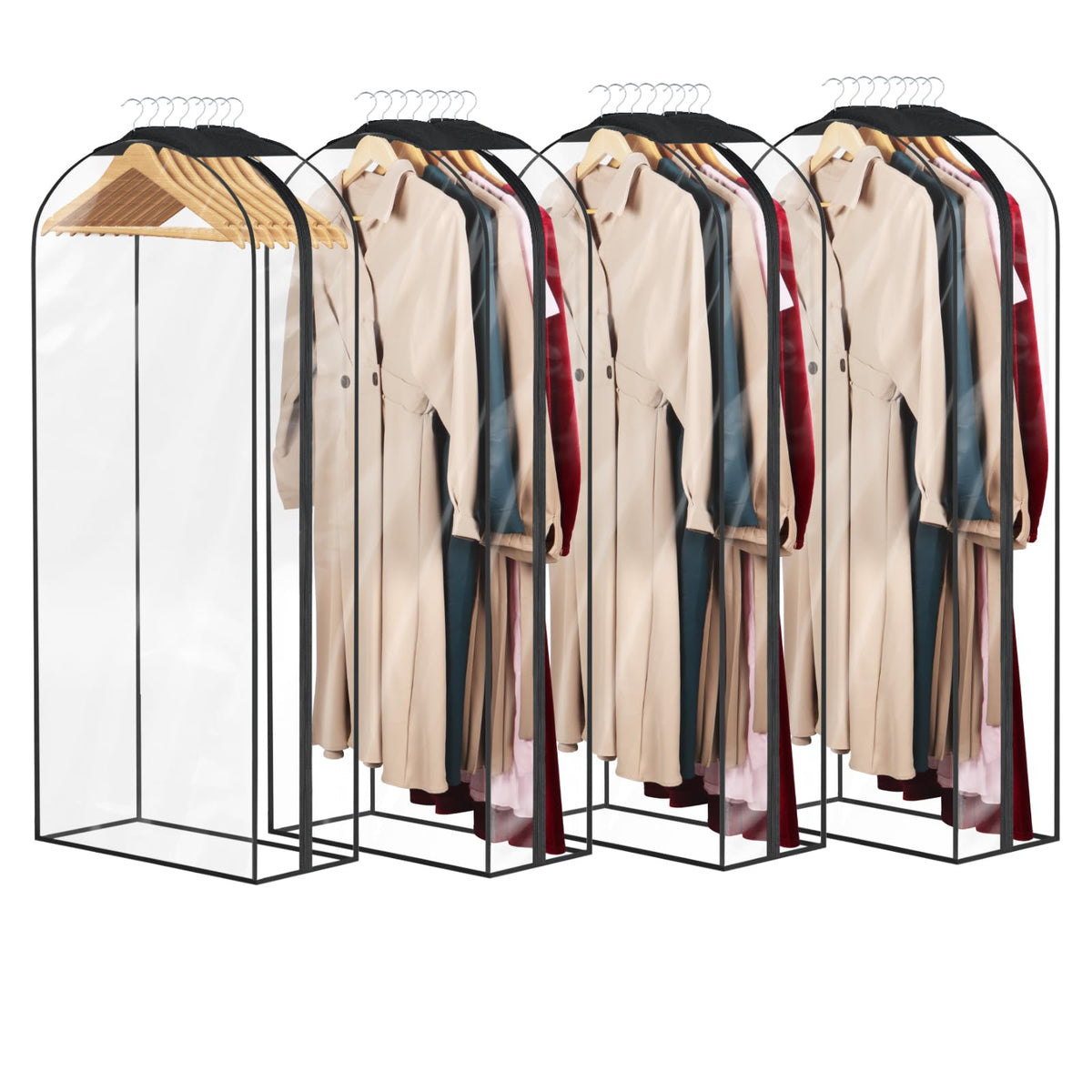 Univivi Garment Bags for Hanging Clothes, Clear Dress Bag 60 In, 4 PCS