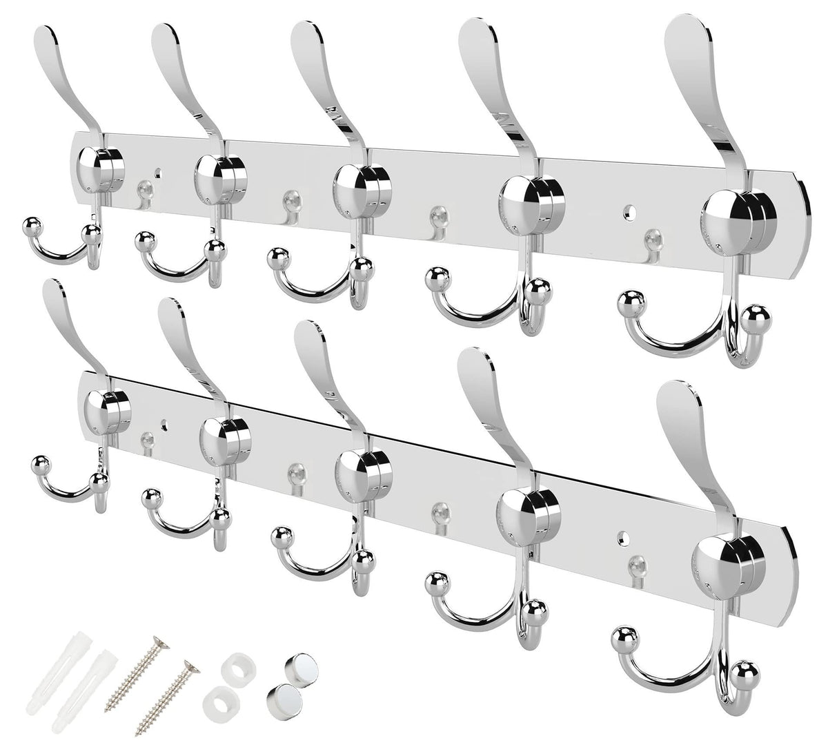 GlazieVault Coat Rack Wall Mount - Stainless Steel (2 Pack) - Heavy Duty Hooks for Hat, Towel, Robes, Jacket, Clothes - Bathroom, Entryway Hanger