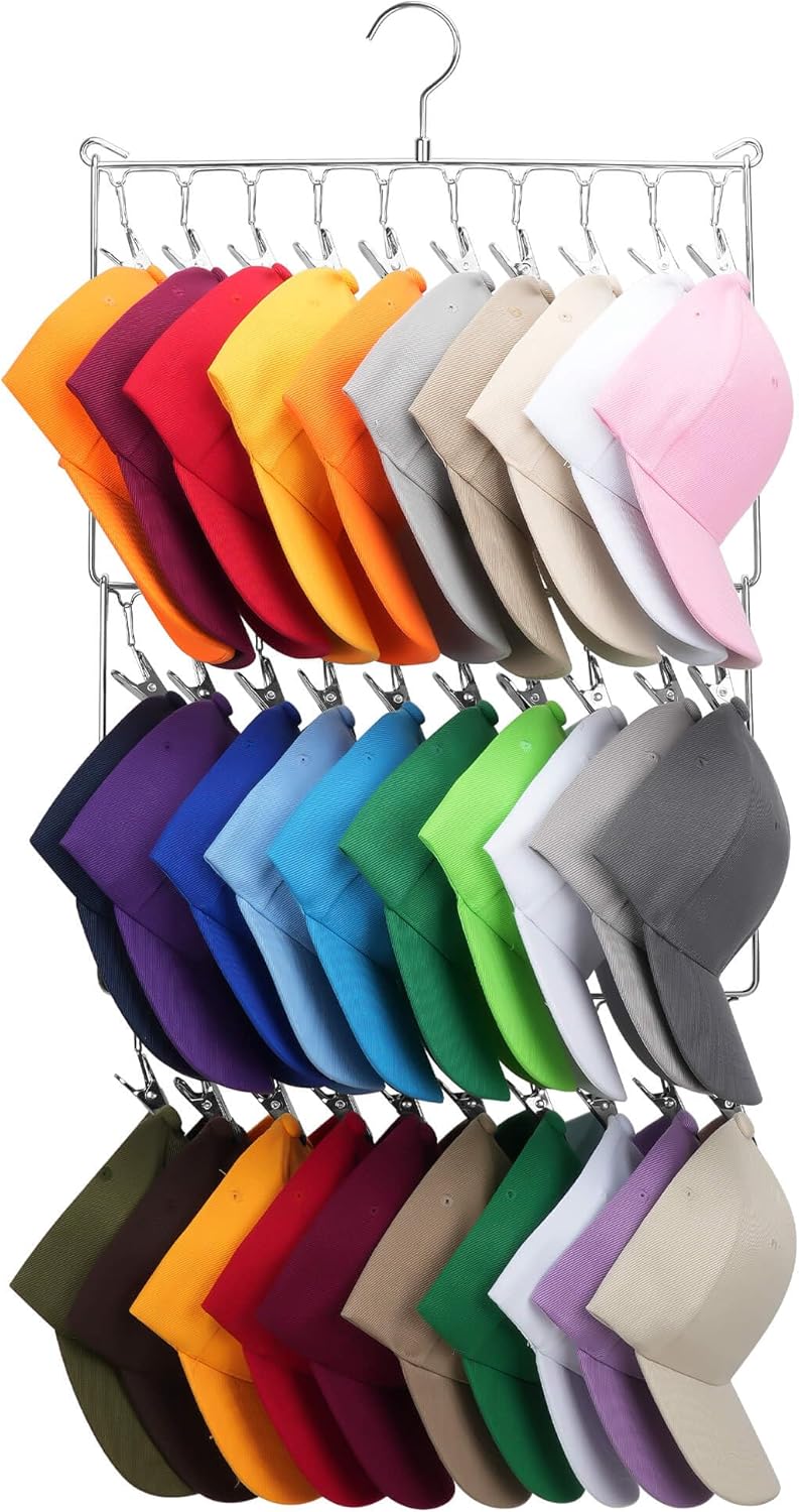 ZEDODIER Hat Hanger Hat Rack for Baseball Caps, 30 Hooks, Space Saving Hat Holder Closet Organizers and Storage, Silver
