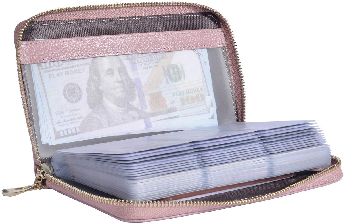 Easyoulife Credit Card Holder Wallet Womens Zipper Leather Case Purse RFID Blocking