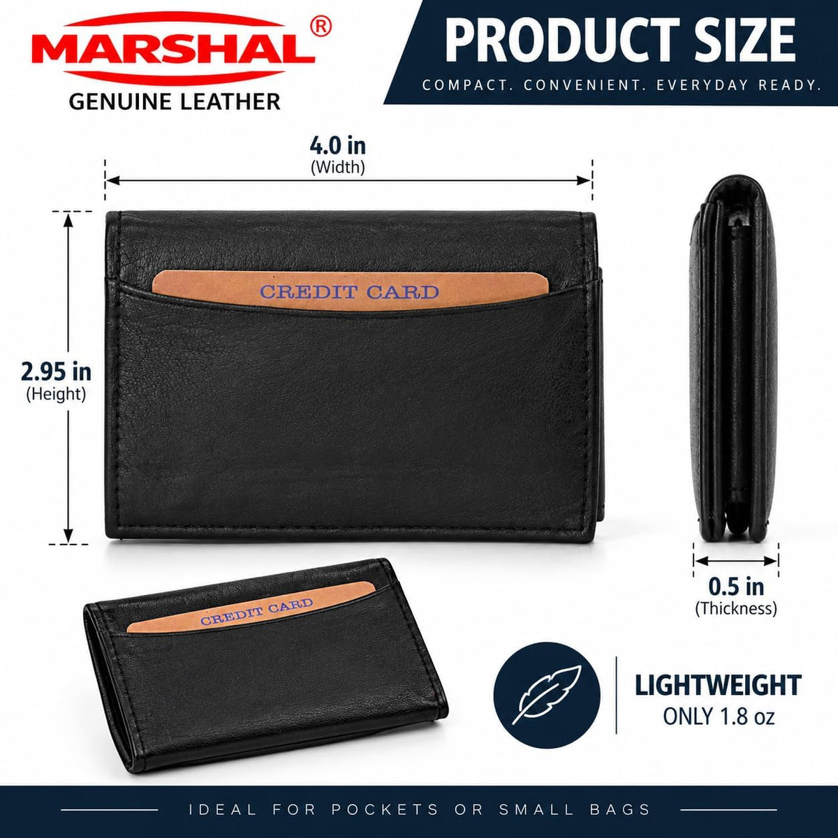 Genuine Leather Expandable Credit Card Outside Id Business Card Holder Wallet 070BK