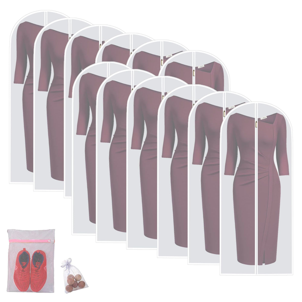 Hanging Garment Bag (Set of 6) Black Side Breathable Dress Bags for Hanging Clothes Cloth Cover for Closet Clear Full Zipper Bags for Coat Clothes Storage (24'' x 54'', Black)