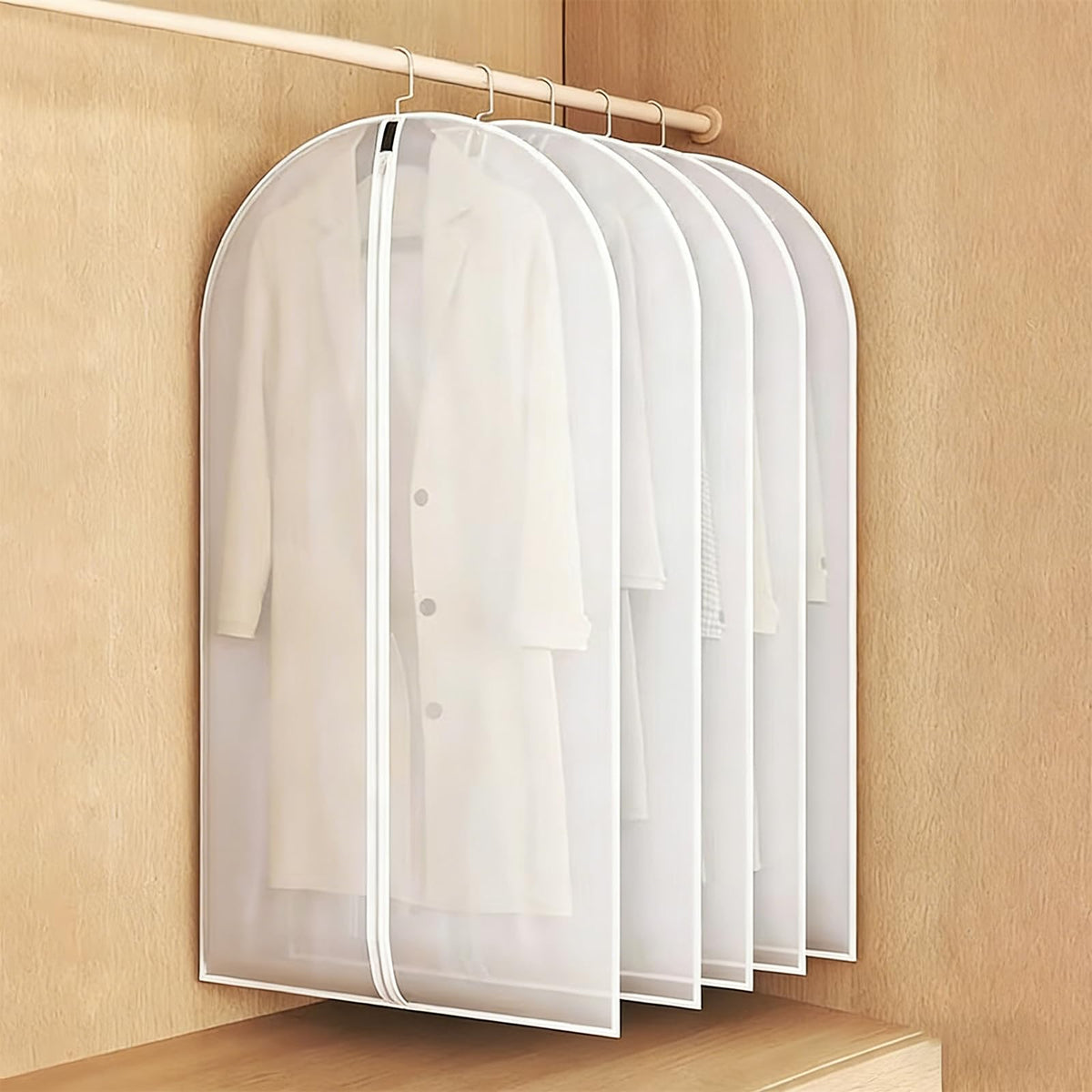 24x55 Inch Garment Bags for Hanging Clothes, Translucent, 5 Pcs Waterproof Suit Covers for Closet Storage, Full Zipper White Dust Proof Garment Bags for Suits, Coats, Dresses and Dance Clothes