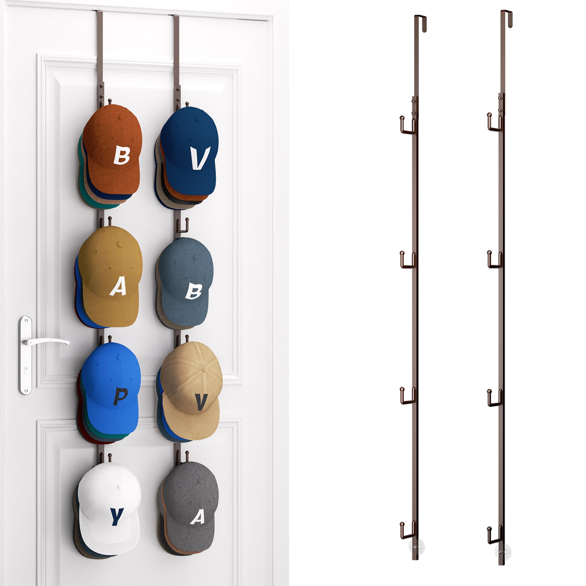 HapiRm Over Door Hat Rack - 2 Packs Hat Organizer with 8 Hooks Design, Hanging Baseball Cap Organizer Storage Holds Up to 40 Caps for Door, Bedroom, Closet (Black)