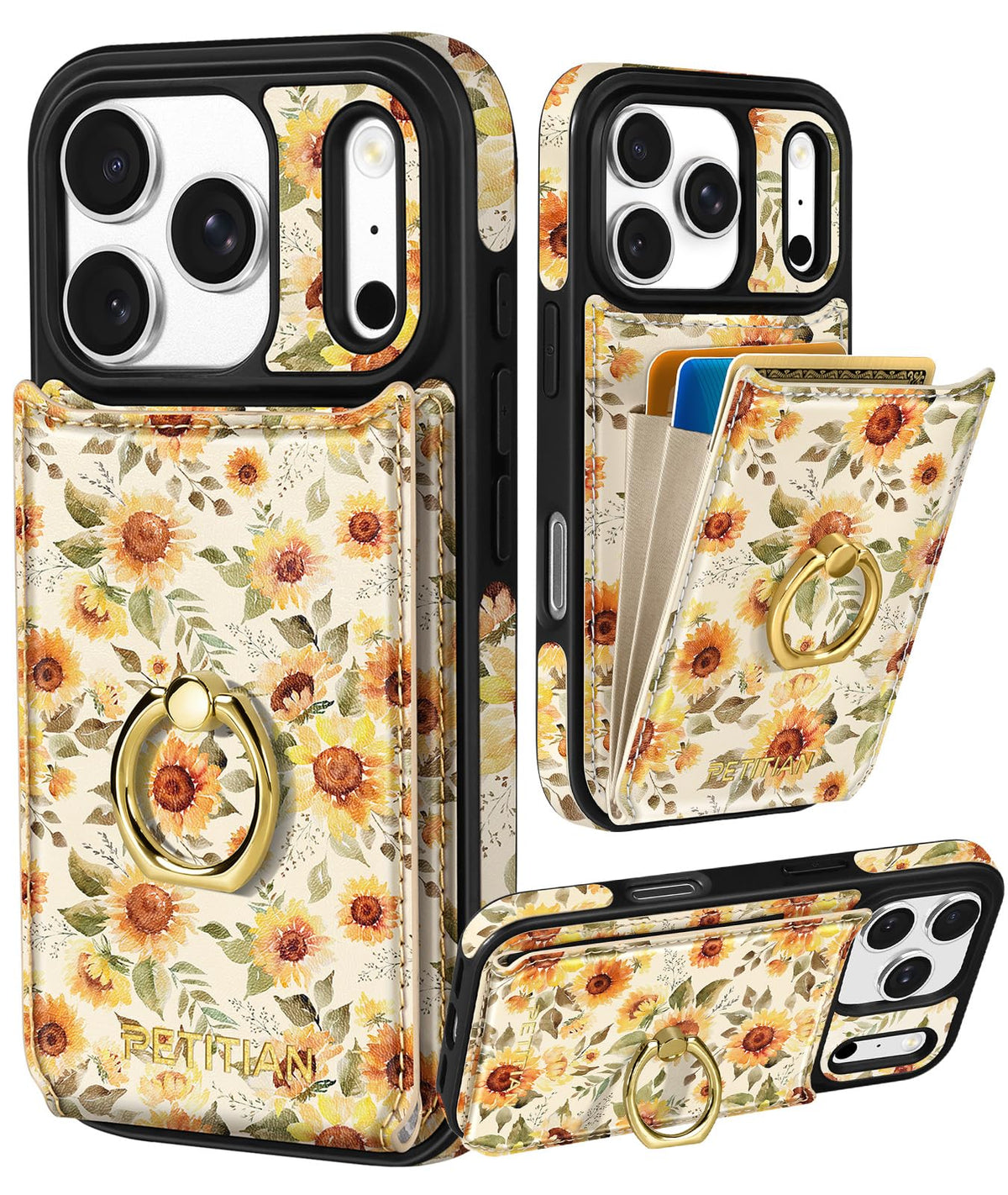 Petitian for iPhone 18 Pro/17 Pro Wallet Case for Women, Vintage Flower