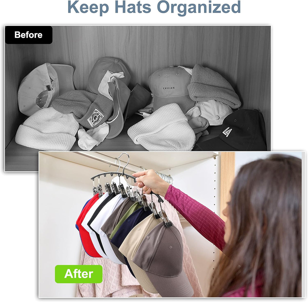 Yecuip Hat Hangers for Closet,Hat Organizer Racks for Base Ball Caps 2 Pack