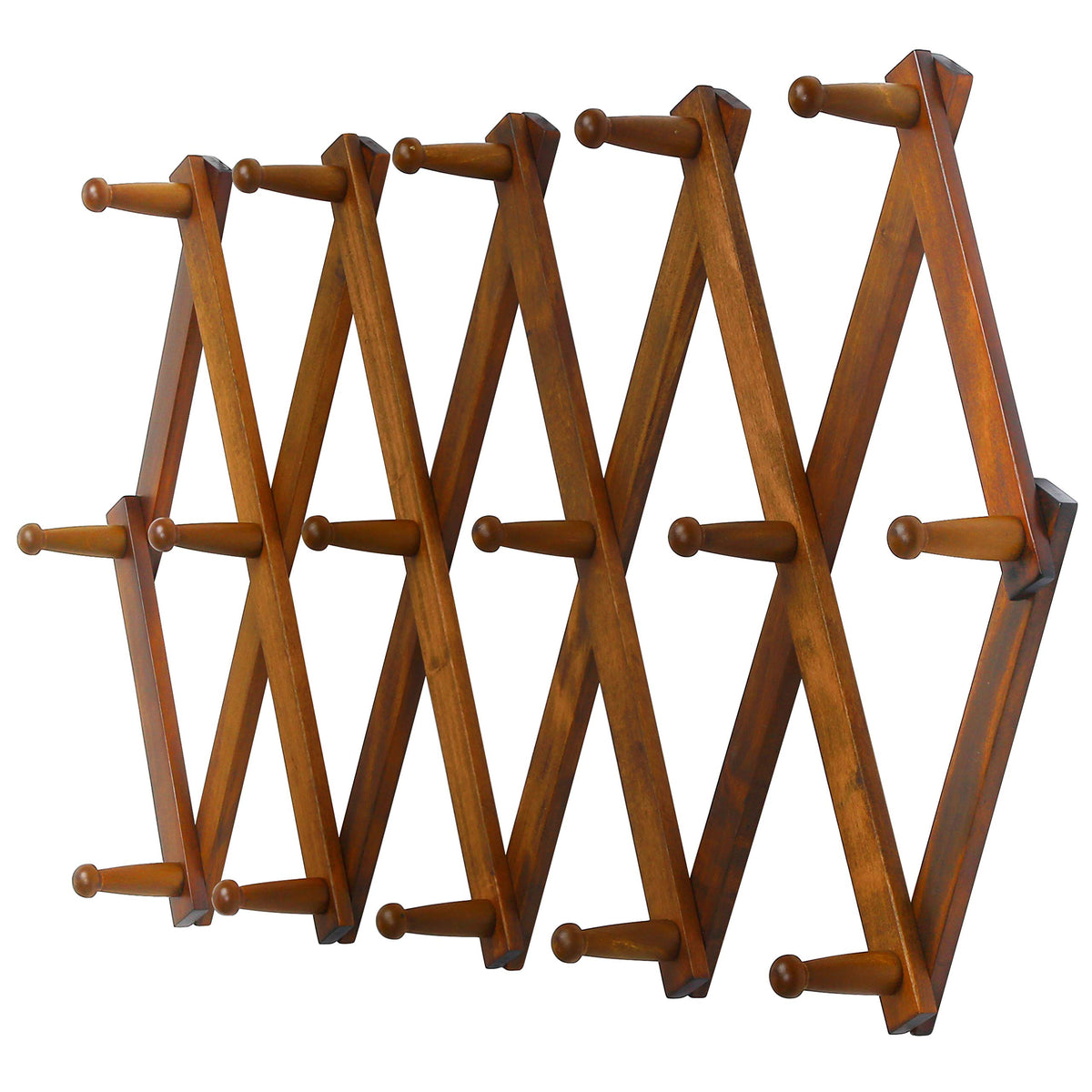 Dseap Accordian Wall Hanger: 16” High Wooden Wall Expandable Coat Rack, Hat Rack Holder, Accordion Hook for Baseball Caps, Coats, Mugs, 13 Peg Hooks, White