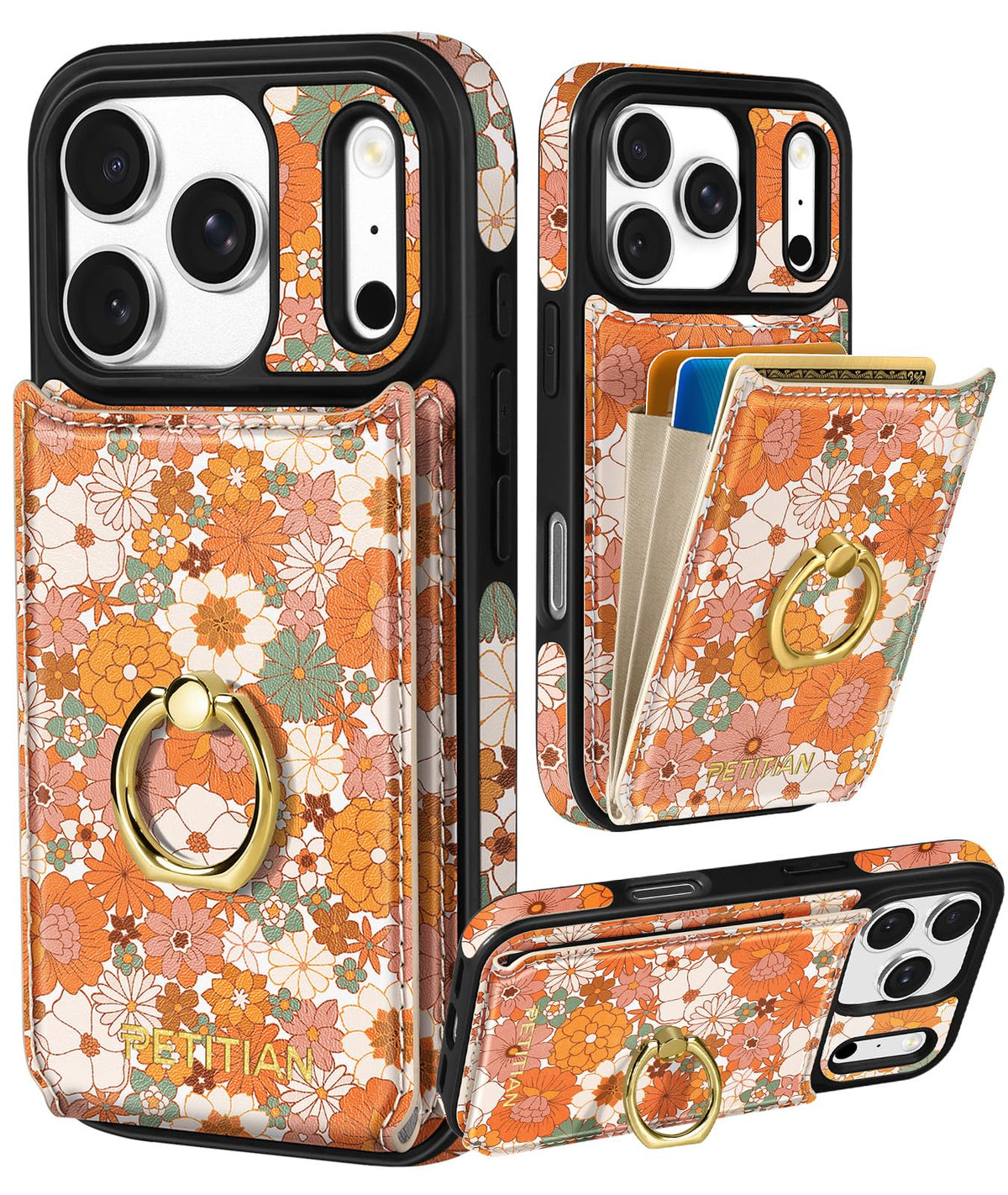 Petitian for iPhone 18 Pro/17 Pro Wallet Case for Women, Vintage Flower