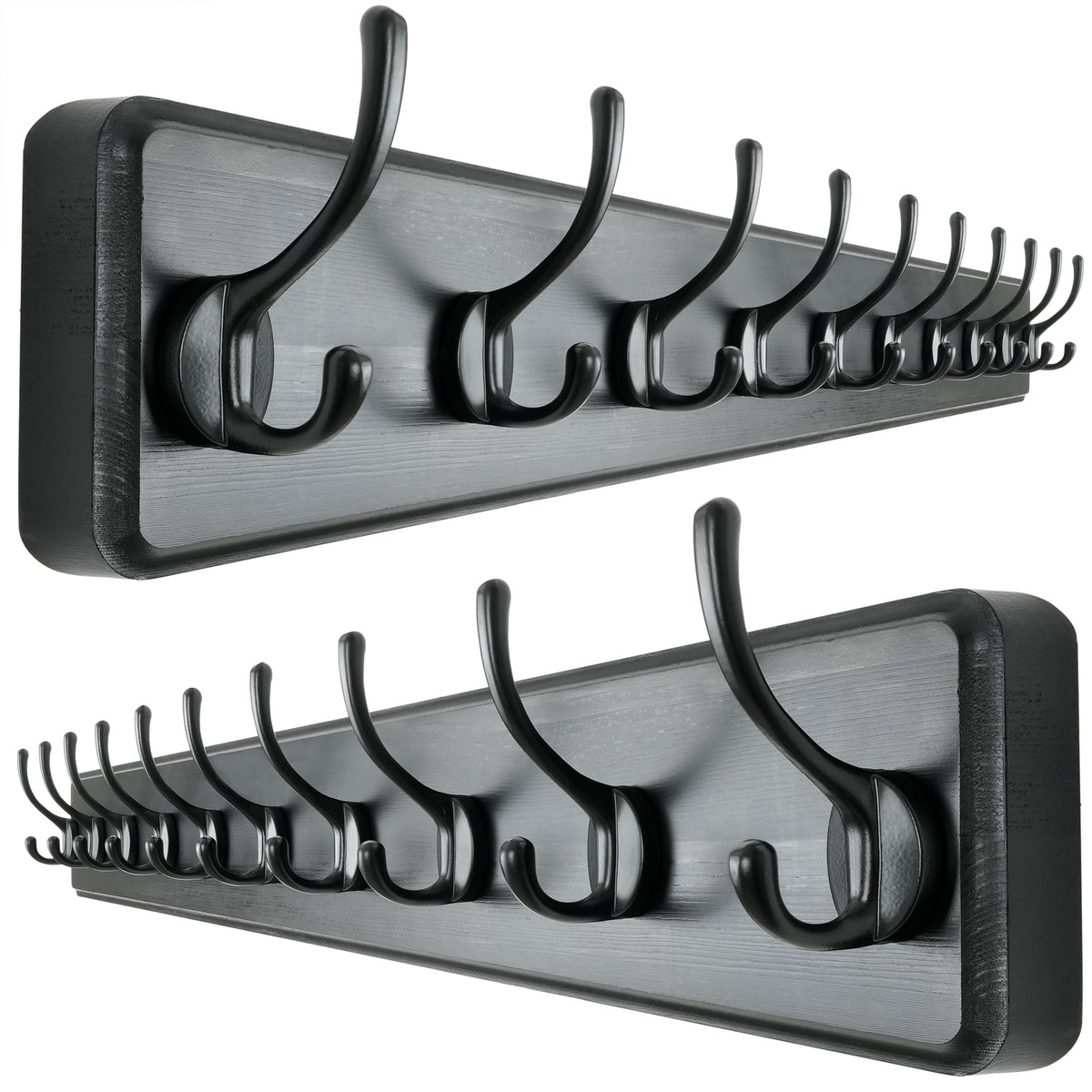 Dseap Wall Mounted Coat Rack: Patented, Heavy-Duty, 17.4" Long 5-Double-Hooks Wooden Hanger Rail for Winter Coats, Hat, Jacket, Clothing - Natural & Black