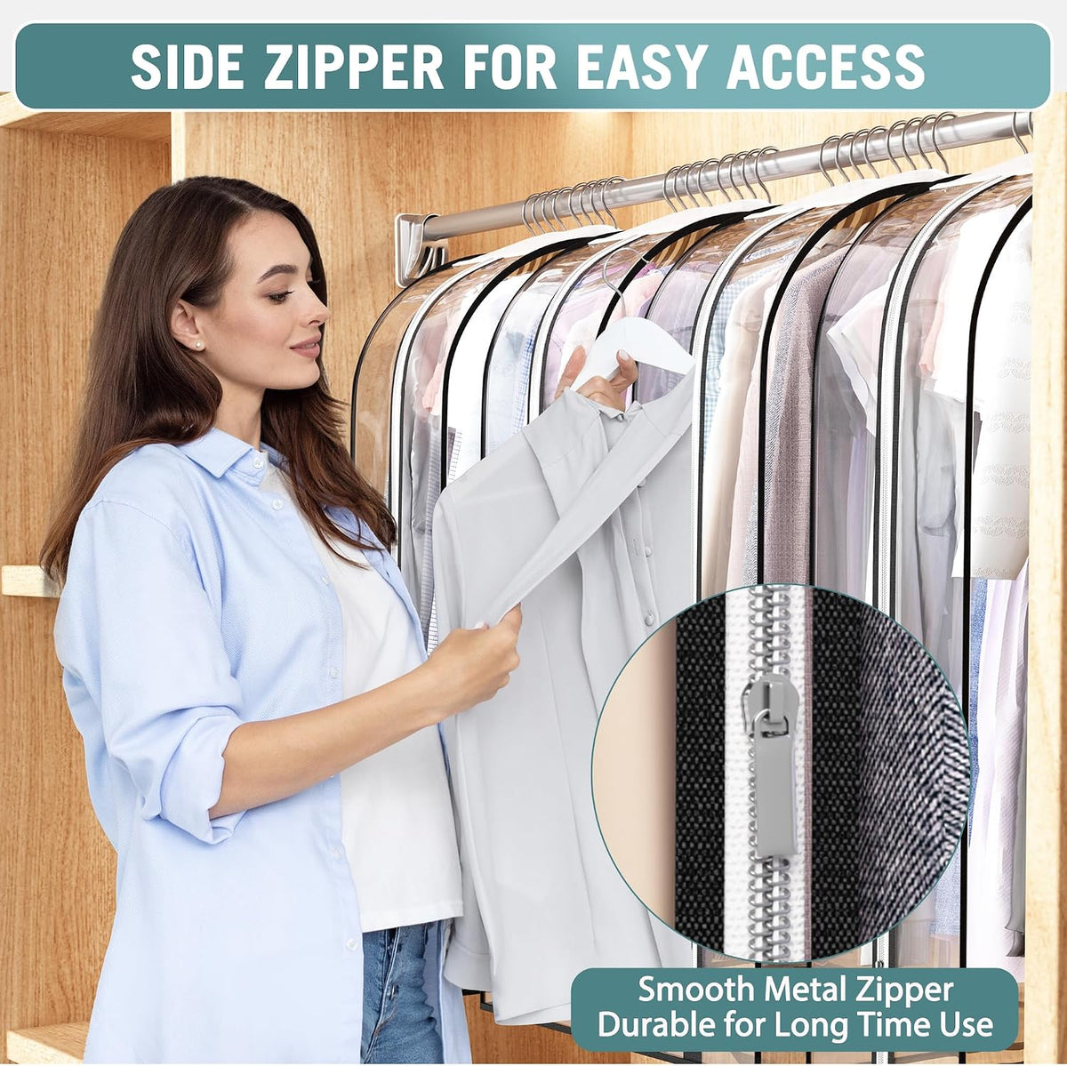 Liuoud Clear Garment Bags for Hanging Clothes 10” Gusseted, 6 Pack, 40”&50”