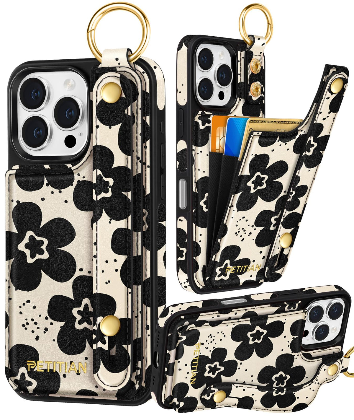 Petitian for iPhone 18 Pro/17 Pro Wallet Case for Women, Vintage Flower