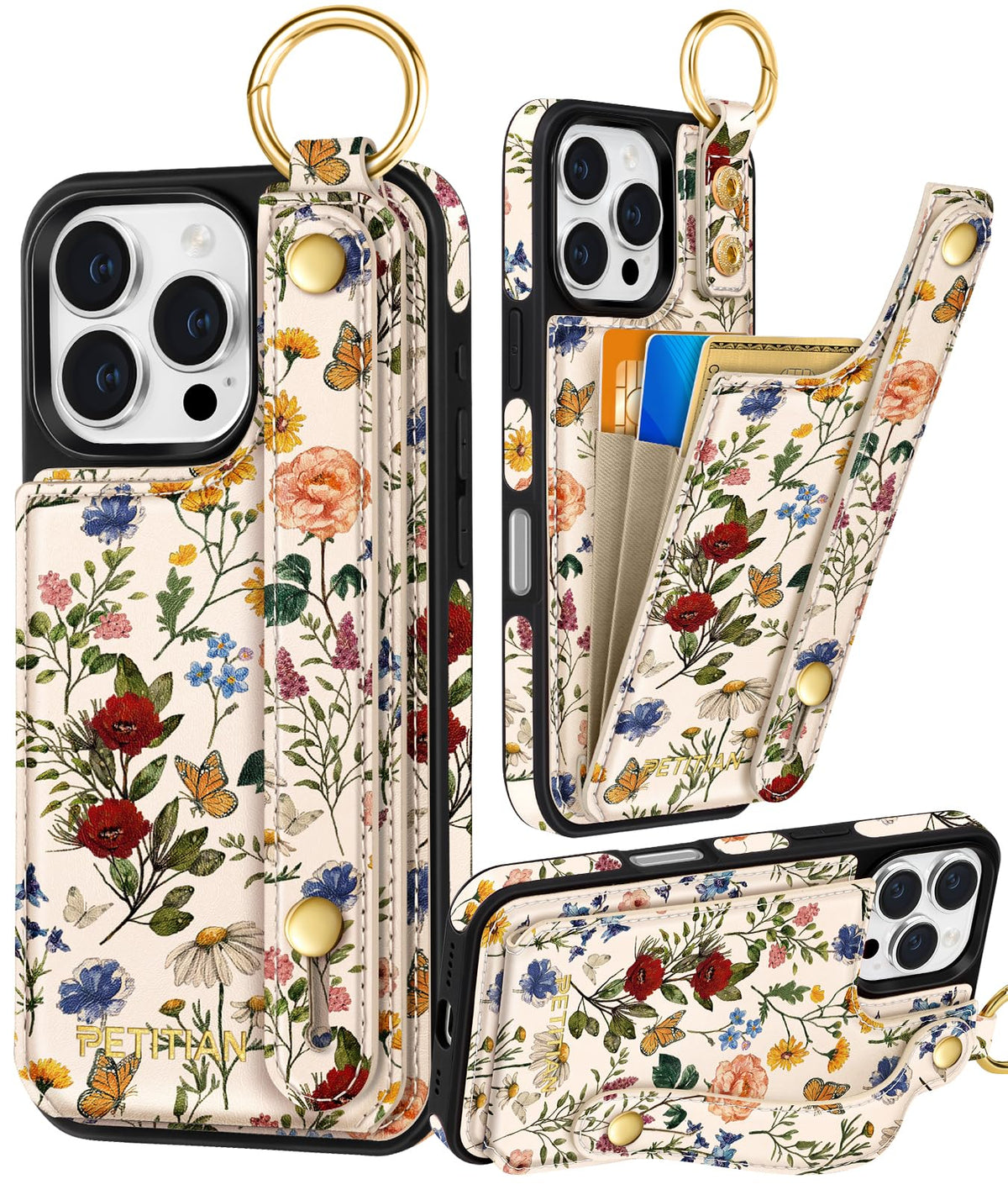 Petitian for iPhone 18 Pro/17 Pro Wallet Case for Women, Vintage Flower