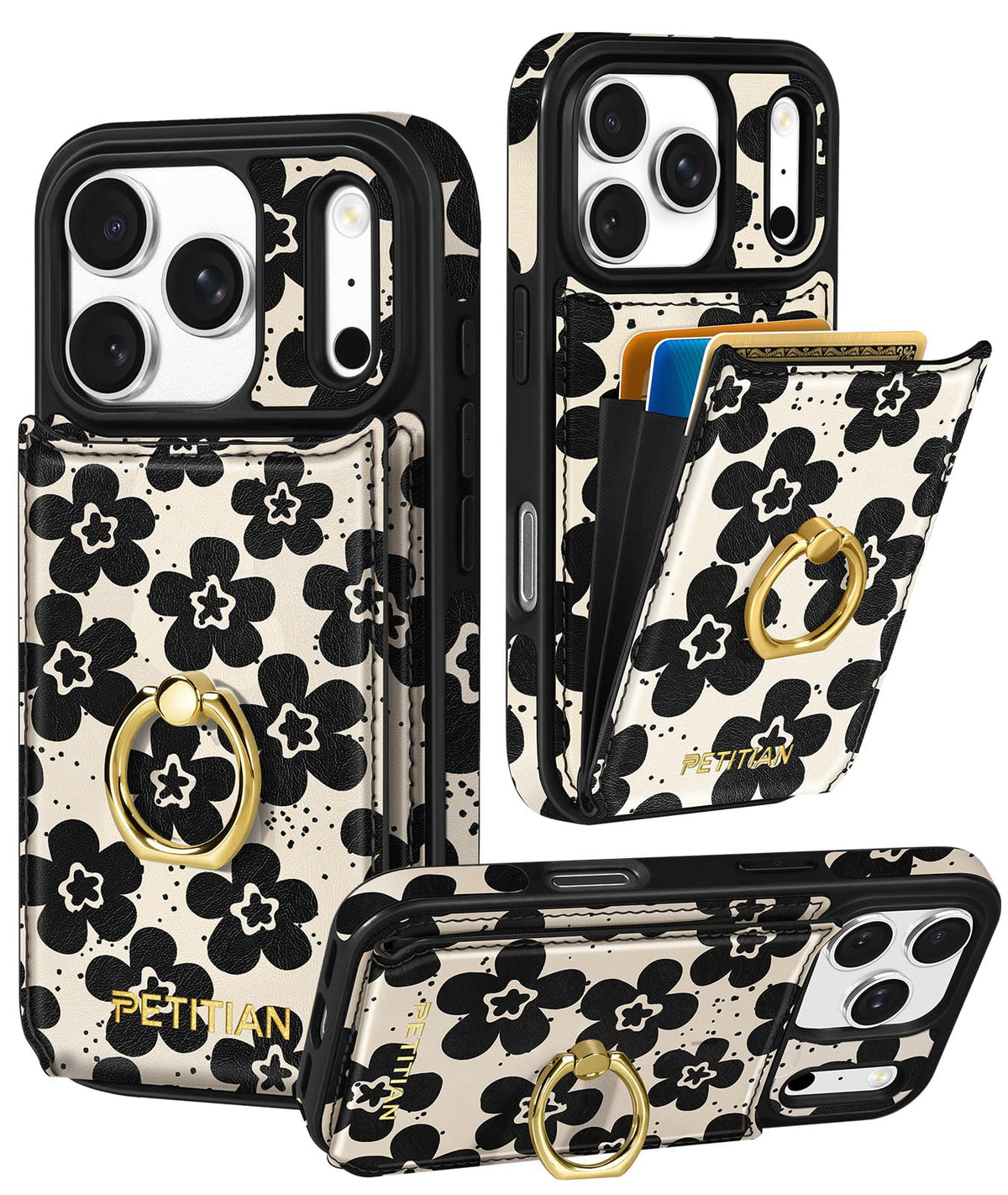 Petitian for iPhone 18 Pro/17 Pro Wallet Case for Women, Vintage Flower