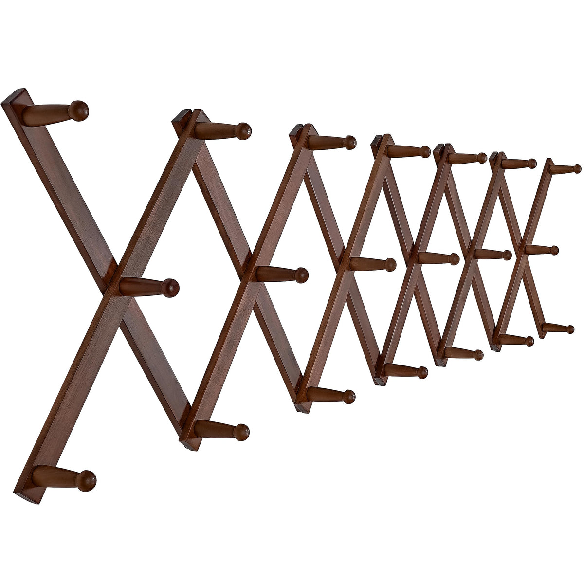 SKOLOO Hat Rack for Wall with 14 Hooks, Solid Wooden, Modern, Expandable Coat Rack Wall Mount for Coats, Hats, Bags, Baseball Caps, Walnut Color