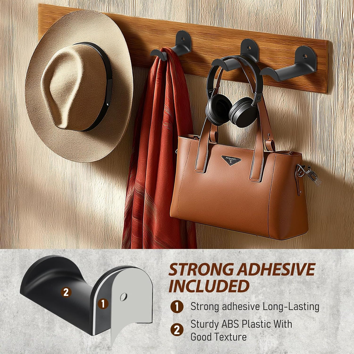 12 Pcs Cowboy Hat Rack for Wall, Hat Holder with Strong Adhesive Screws Bolts, Cowboy Hat Hook Hold up to 12 Hats, Hat Hanger for Baseball Caps Keys Accessories, Western Hat Hook Room Décor