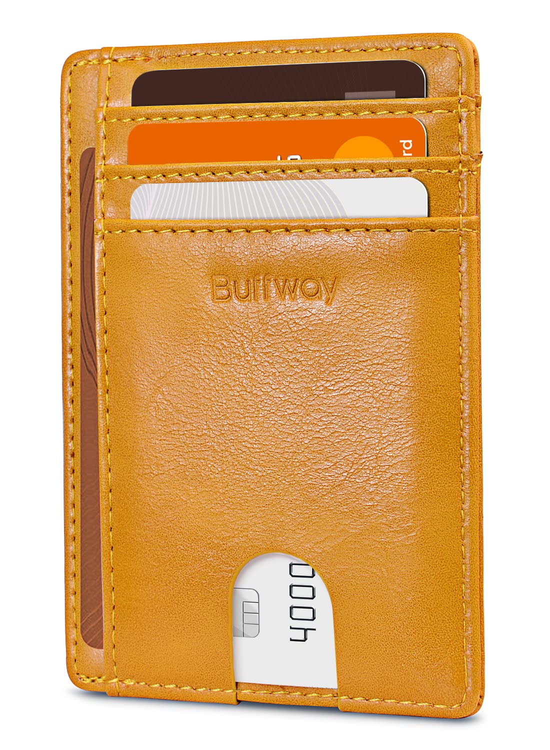 Buffway Slim Minimalist Front Pocket RFID Blocking Leather Wallets for Men and Women - Alaska Cherry