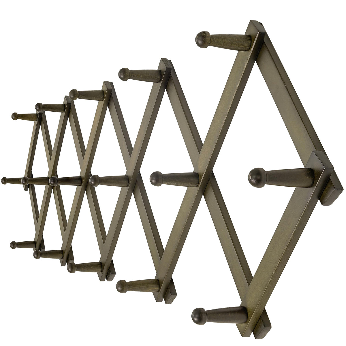 Dseap Accordian Wall Hanger: 16” High Wooden Wall Expandable Coat Rack, Hat Rack Holder, Accordion Hook for Baseball Caps, Coats, Mugs, 13 Peg Hooks, White