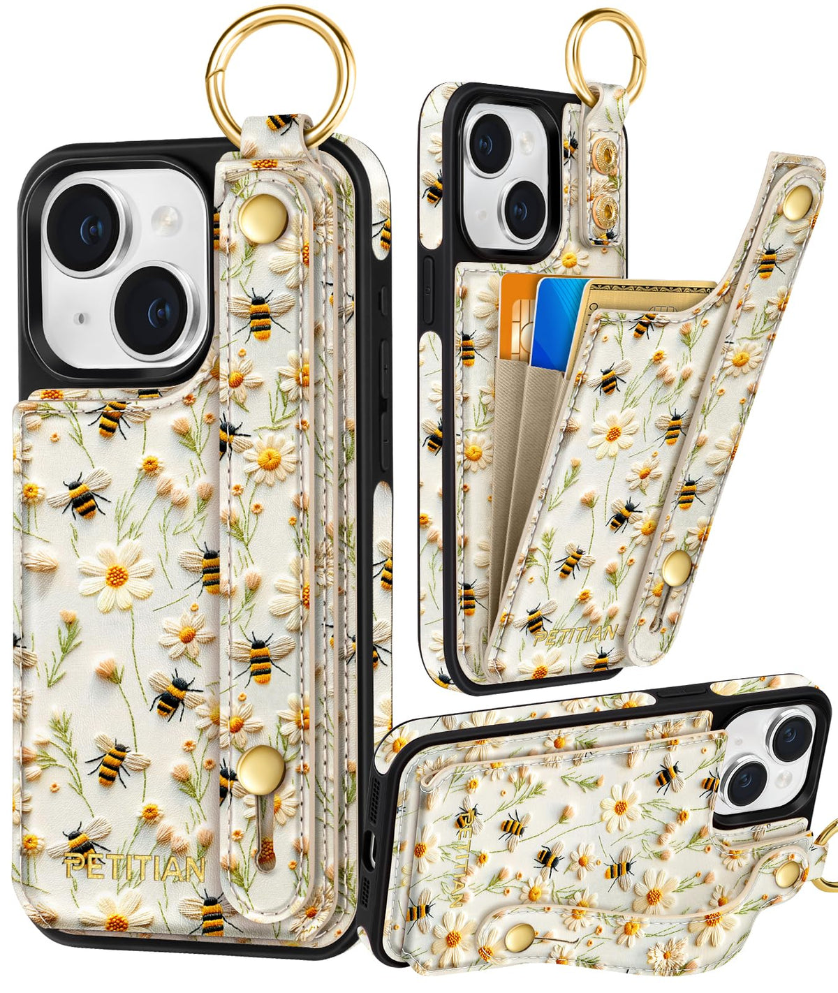 Petitian for iPhone 18 Pro/17 Pro Wallet Case for Women, Vintage Flower