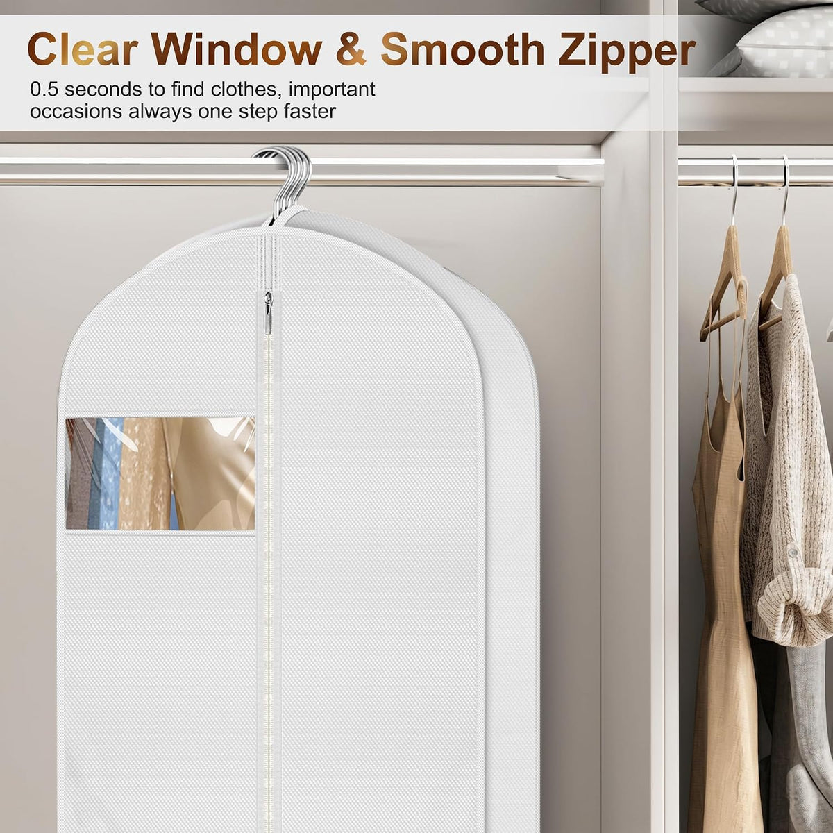 MISSLO 72" Wedding Dress Garment Bag for Travel Waterproof Dress Bags for Gowns Long 4" Gusseted Dresses Protector Bag for Closet Storage Clothing Covers for Hanging Clothes, White
