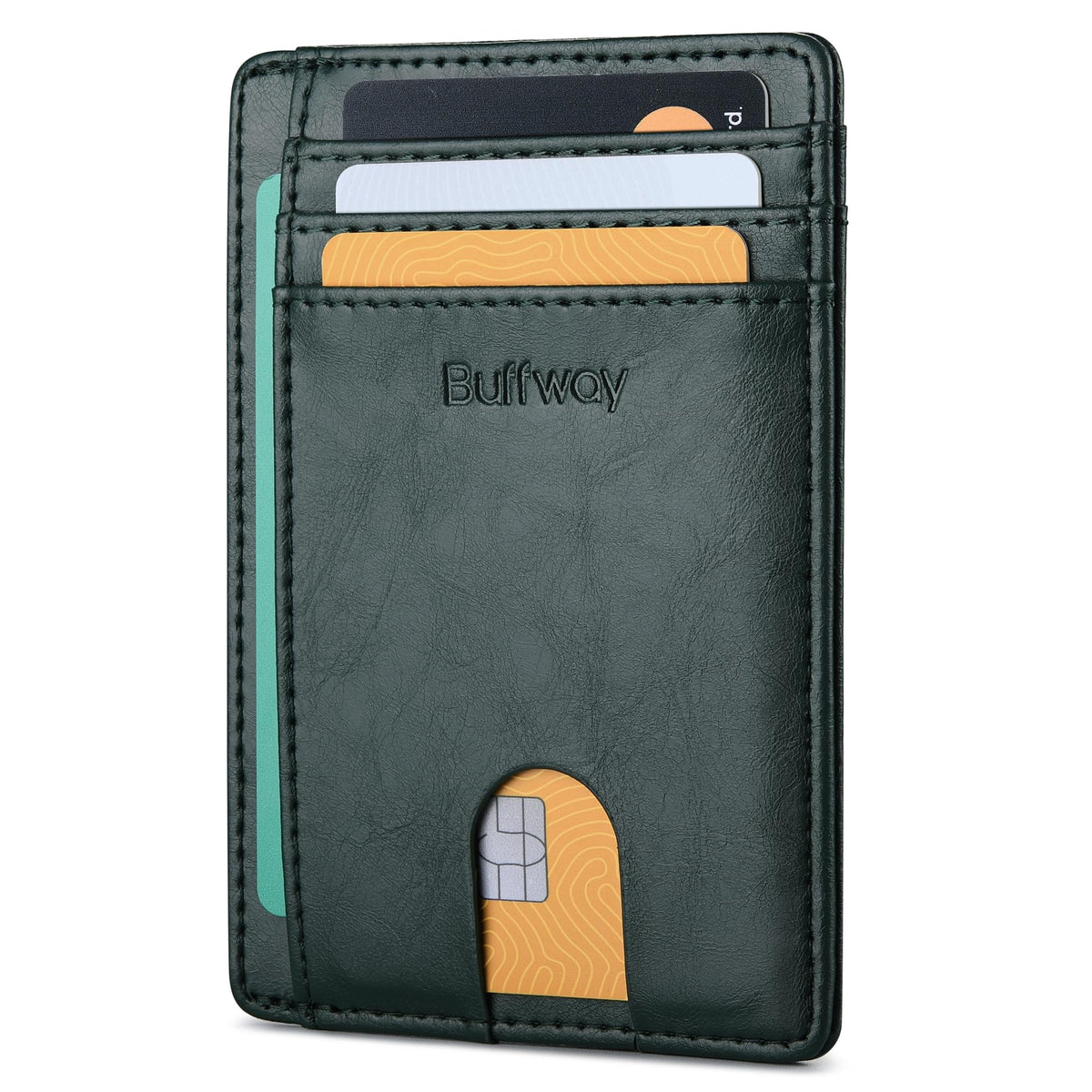 Buffway Slim Minimalist Front Pocket RFID Blocking Leather Wallets for Men and Women - Alaska Cherry