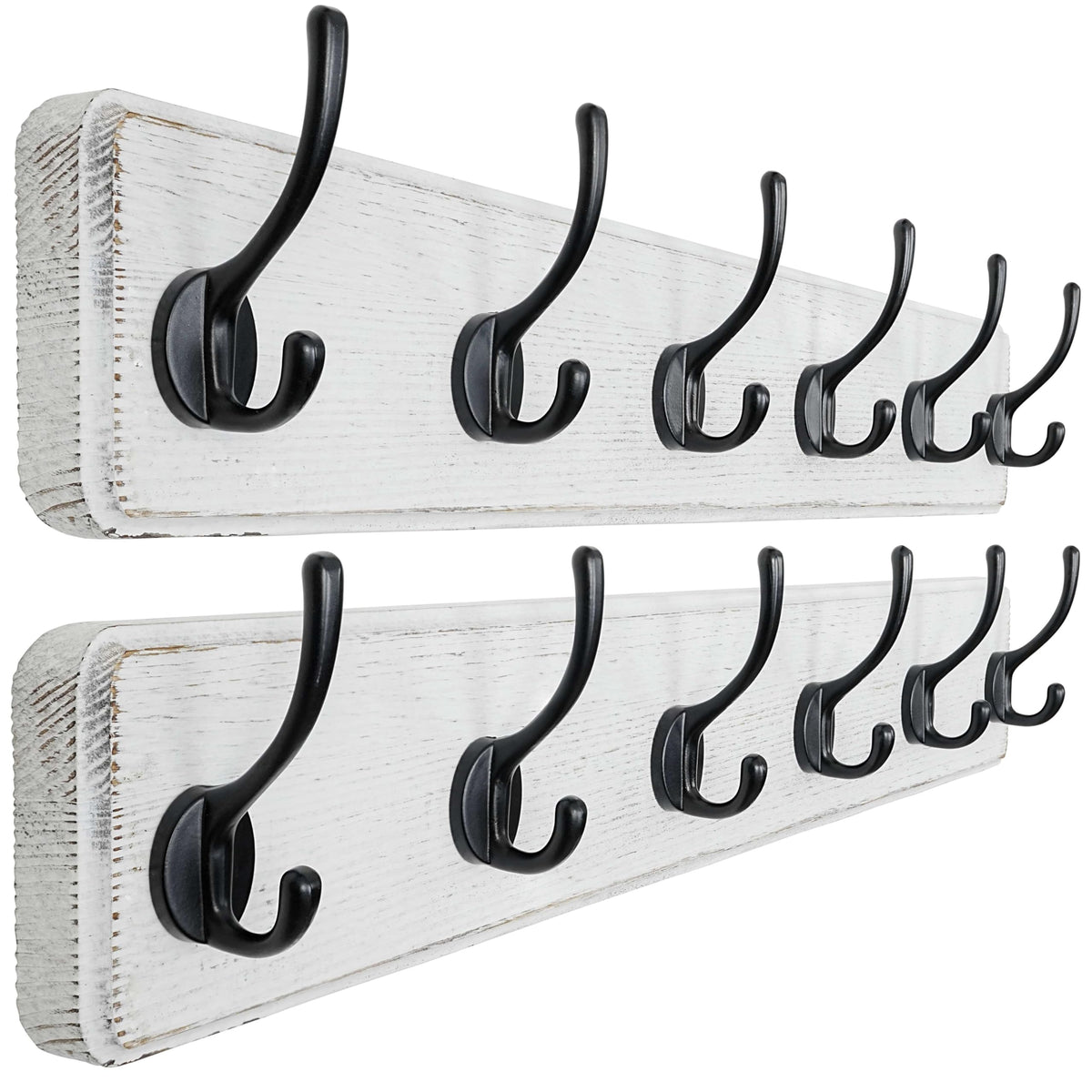 Dseap Wall Mounted Coat Rack: Patented, Heavy-Duty, 17.4" Long 5-Double-Hooks Wooden Hanger Rail for Winter Coats, Hat, Jacket, Clothing - Natural & Black
