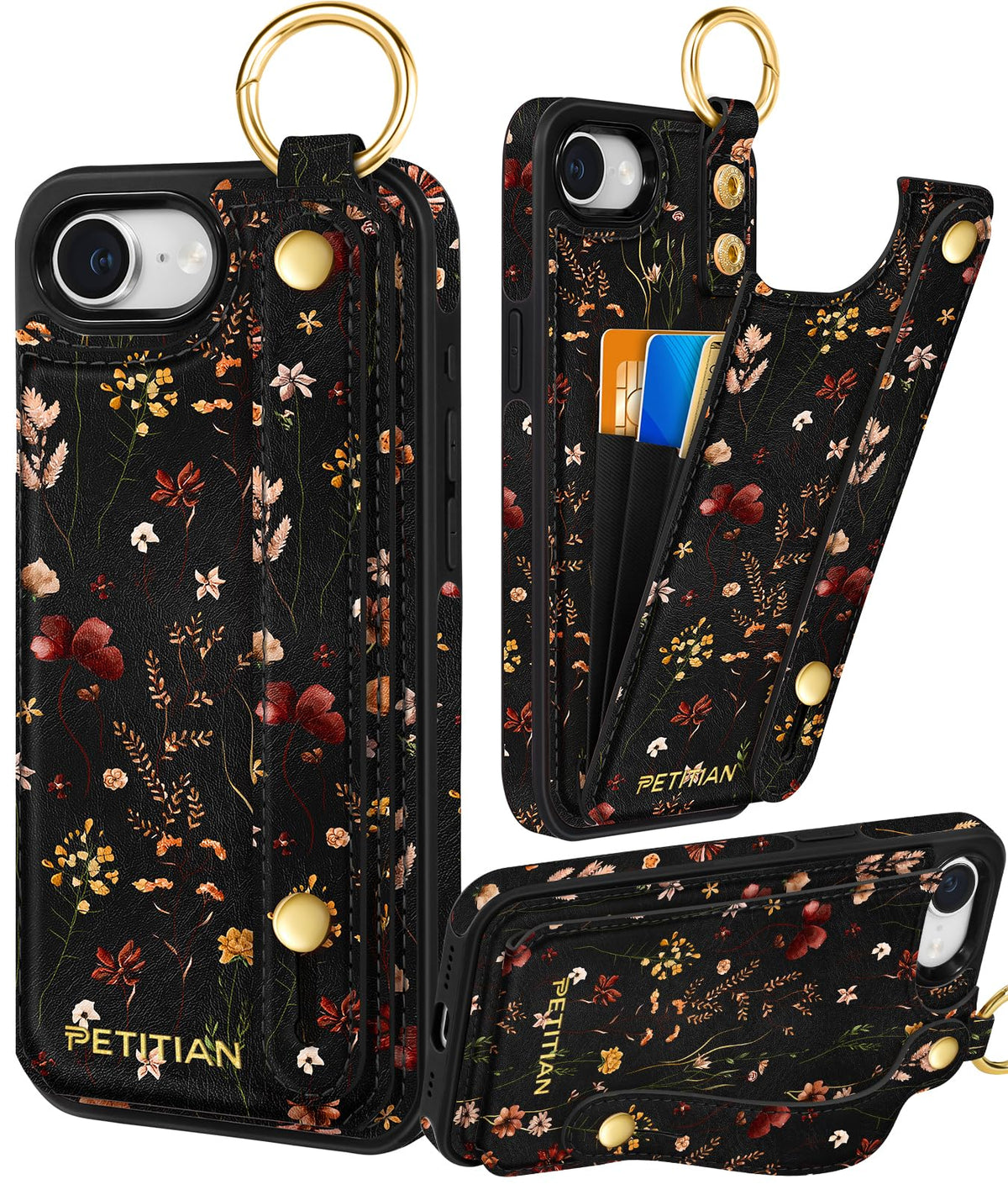 Petitian for iPhone 18 Pro/17 Pro Wallet Case for Women, Vintage Flower