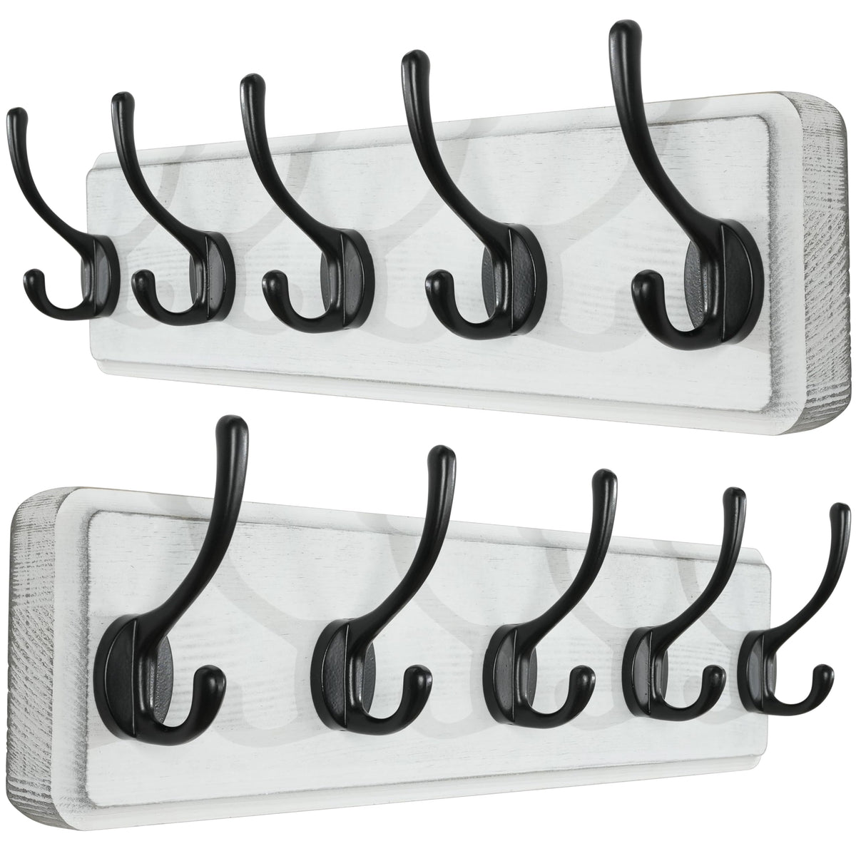 SKOLOO Rustic Coat Rack Wall Mount, 5 Hooks, 17 Inch, Solid Wood, White
