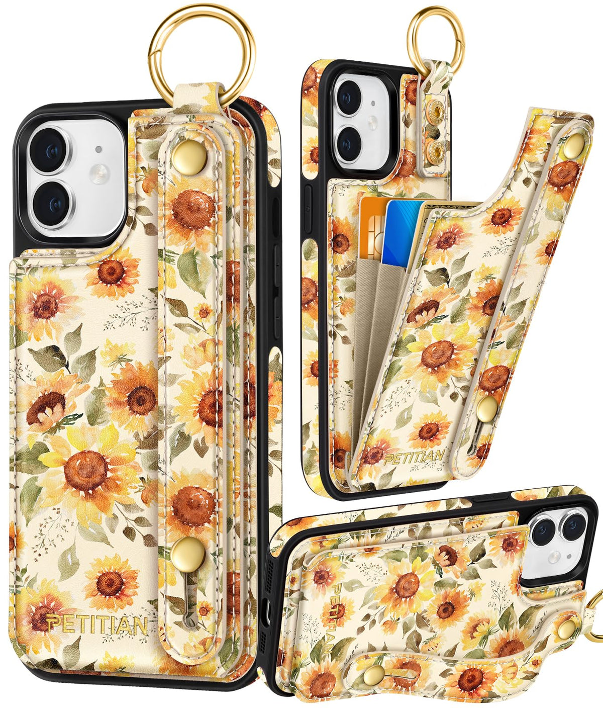 Petitian for iPhone 18 Pro/17 Pro Wallet Case for Women, Vintage Flower