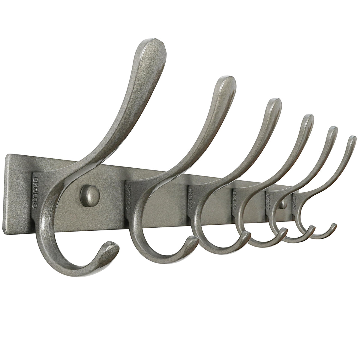 SKOLOO Coat Rack Wall Mounted - 6 Hooks, Heavy Duty, Stainless Steel, Metal Wall Hanger, Sturdy Coat Hooks for Hanging Coats, Jacket, Clothes, Hats - Black