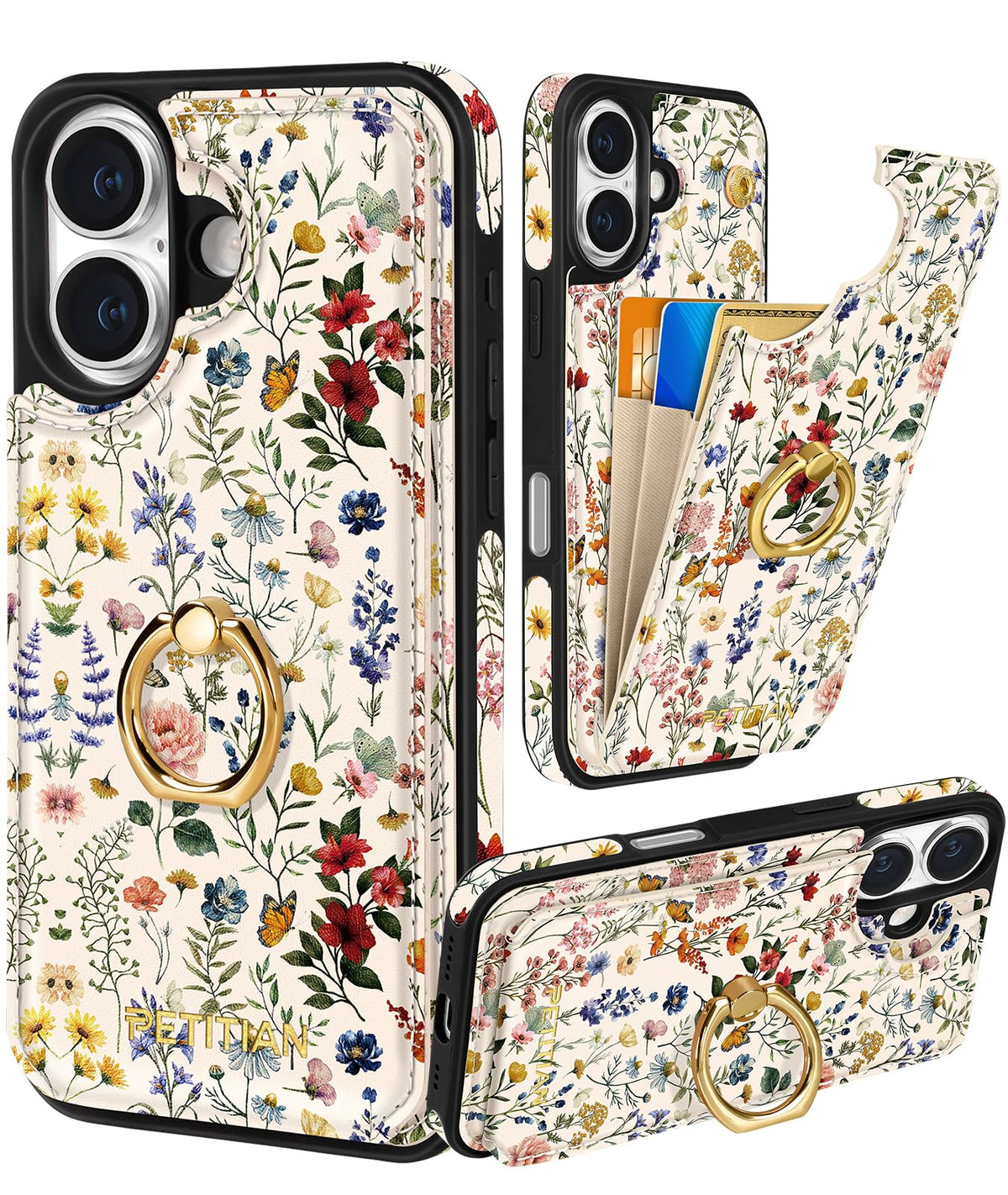 Petitian for iPhone 18 Pro/17 Pro Wallet Case for Women, Vintage Flower