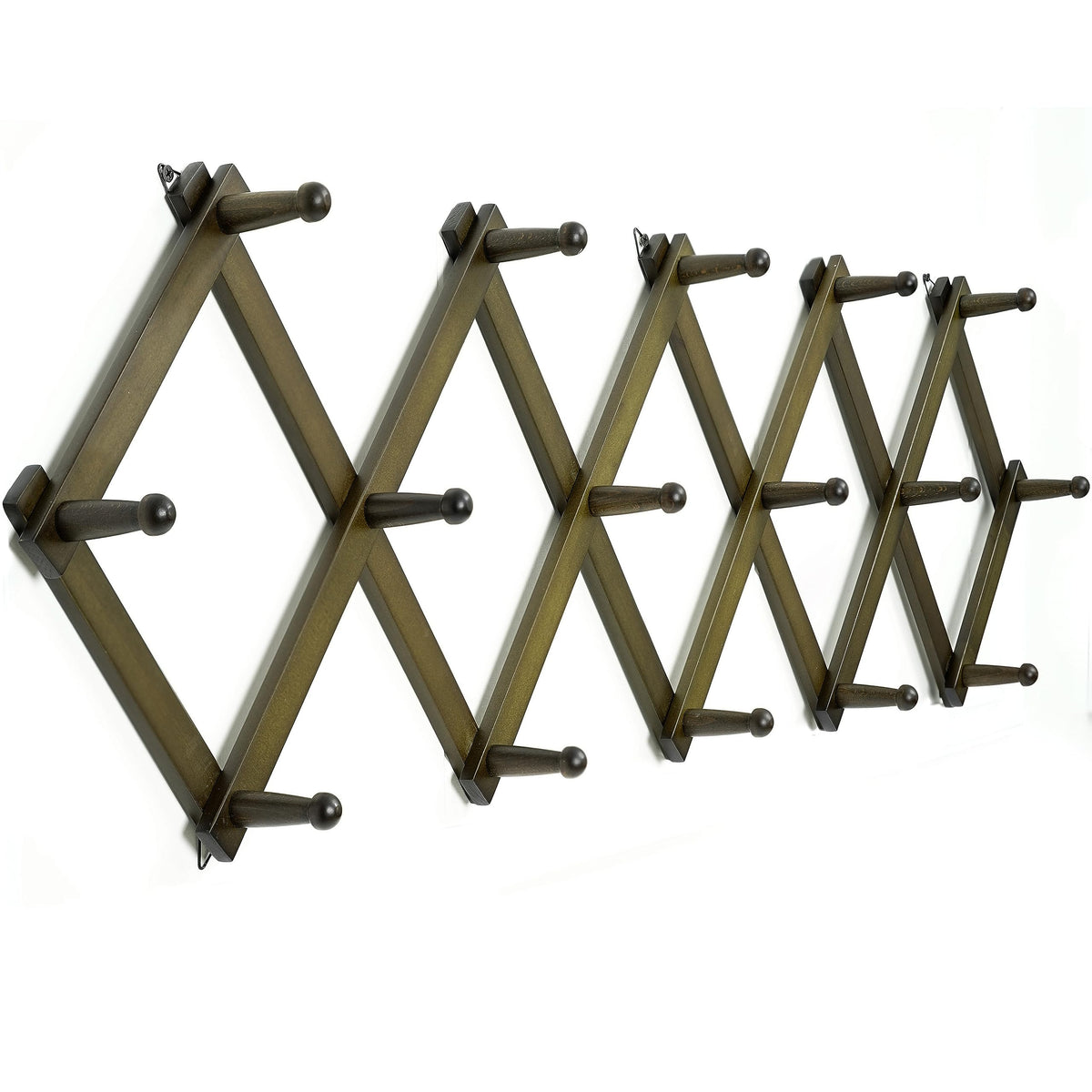 WEBI Accordion Wall Hanger, Wooden Coat Rack Wall Mounted, Hat & Cap Hook Rack, 16 Peg Hooks, Walnut Color