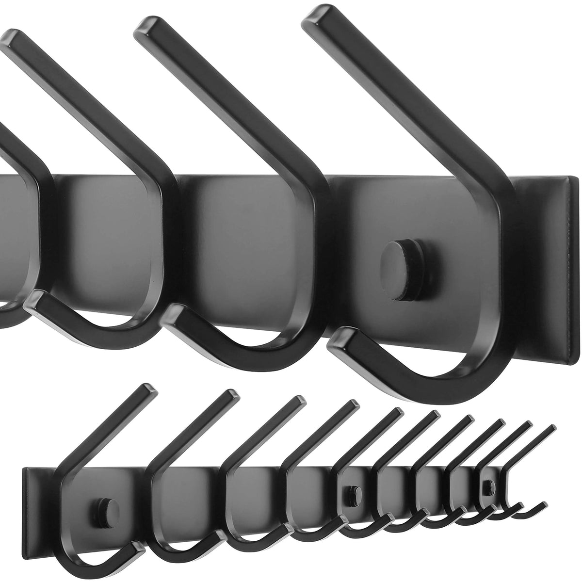 WEBI Coat Rack Wall Mounted,5 Coat Hooks for Hanging Coats,Heavy Duty Metal Double Hook Rack Hook Rail Coat Hanger Wall Mount for Clothes Entryway Jacket,Black,2 Packs
