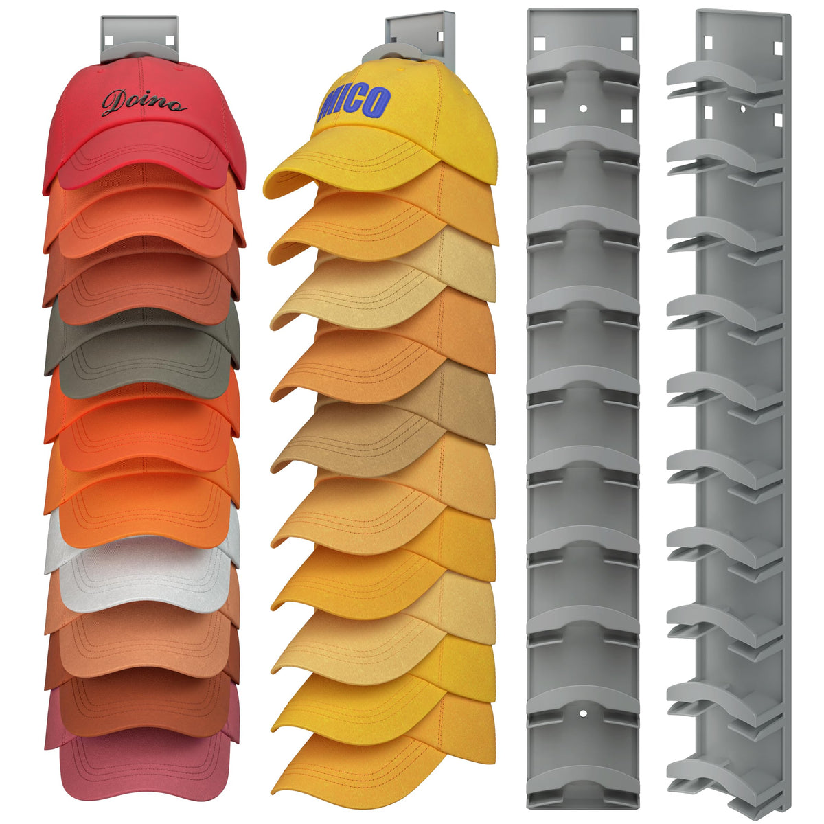 Hat Organizer Hold up to 20 Hats, 2 Pack Hat Rack for Wall with Strong Adhesive, Hat Organizer for Baseball Caps Display for Door Closet, Hat Hanger Holder Multilayer Two Mounting Option(Black)
