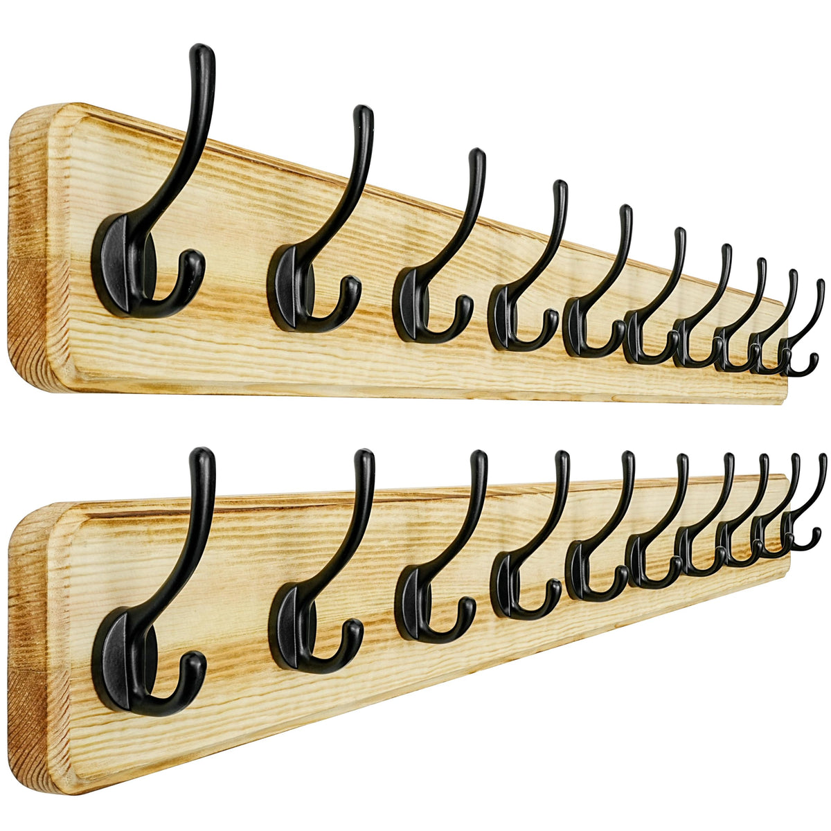 Dseap Wall Mounted Coat Rack: Patented, Heavy-Duty, 17.4" Long 5-Double-Hooks Wooden Hanger Rail for Winter Coats, Hat, Jacket, Clothing - Natural & Black