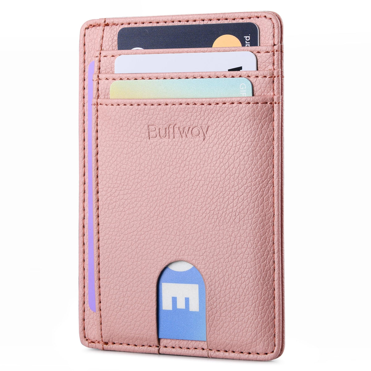 Buffway Slim Minimalist Front Pocket RFID Blocking Leather Wallets for Men and Women - Alaska Cherry